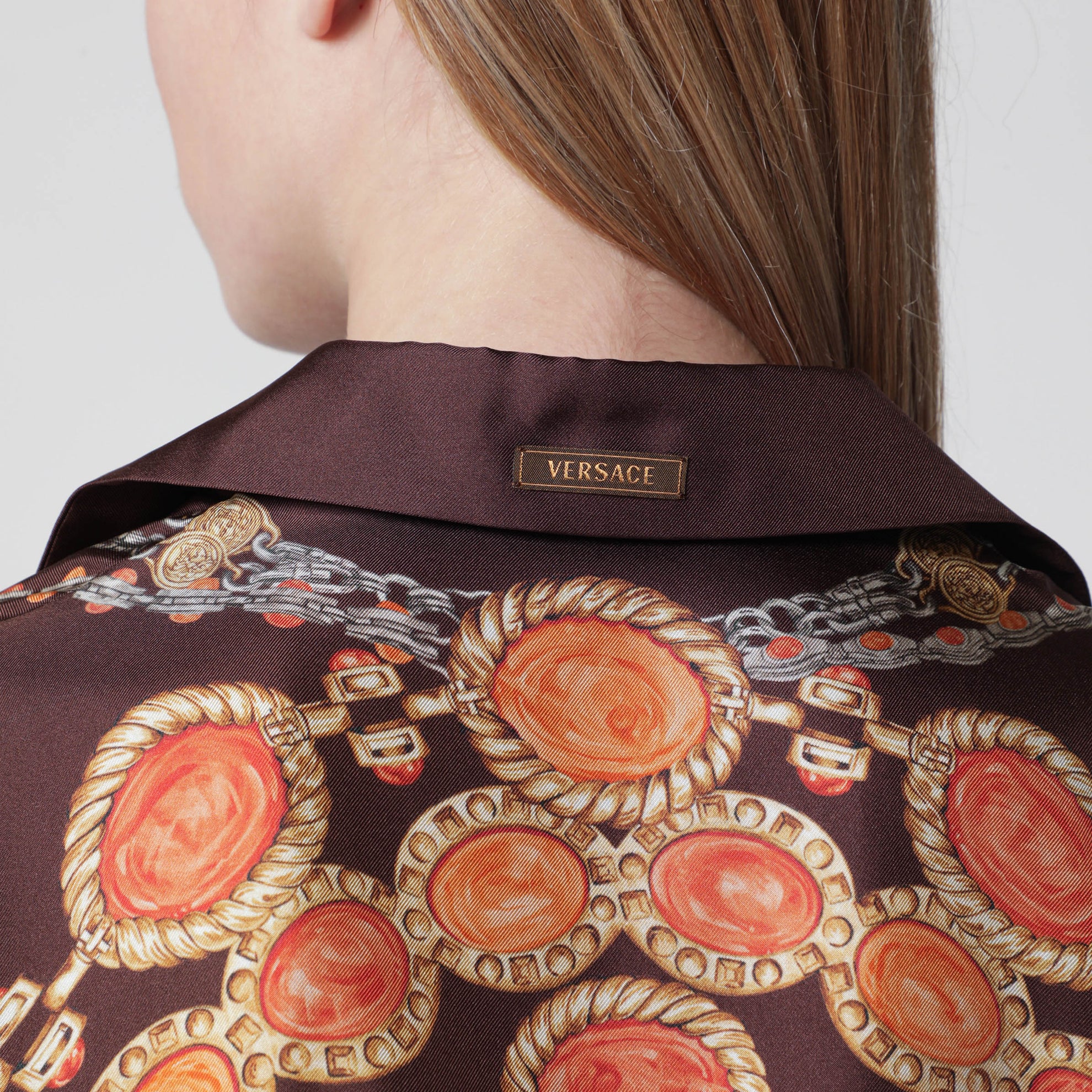 Camicia marrone in twill di seta stampata