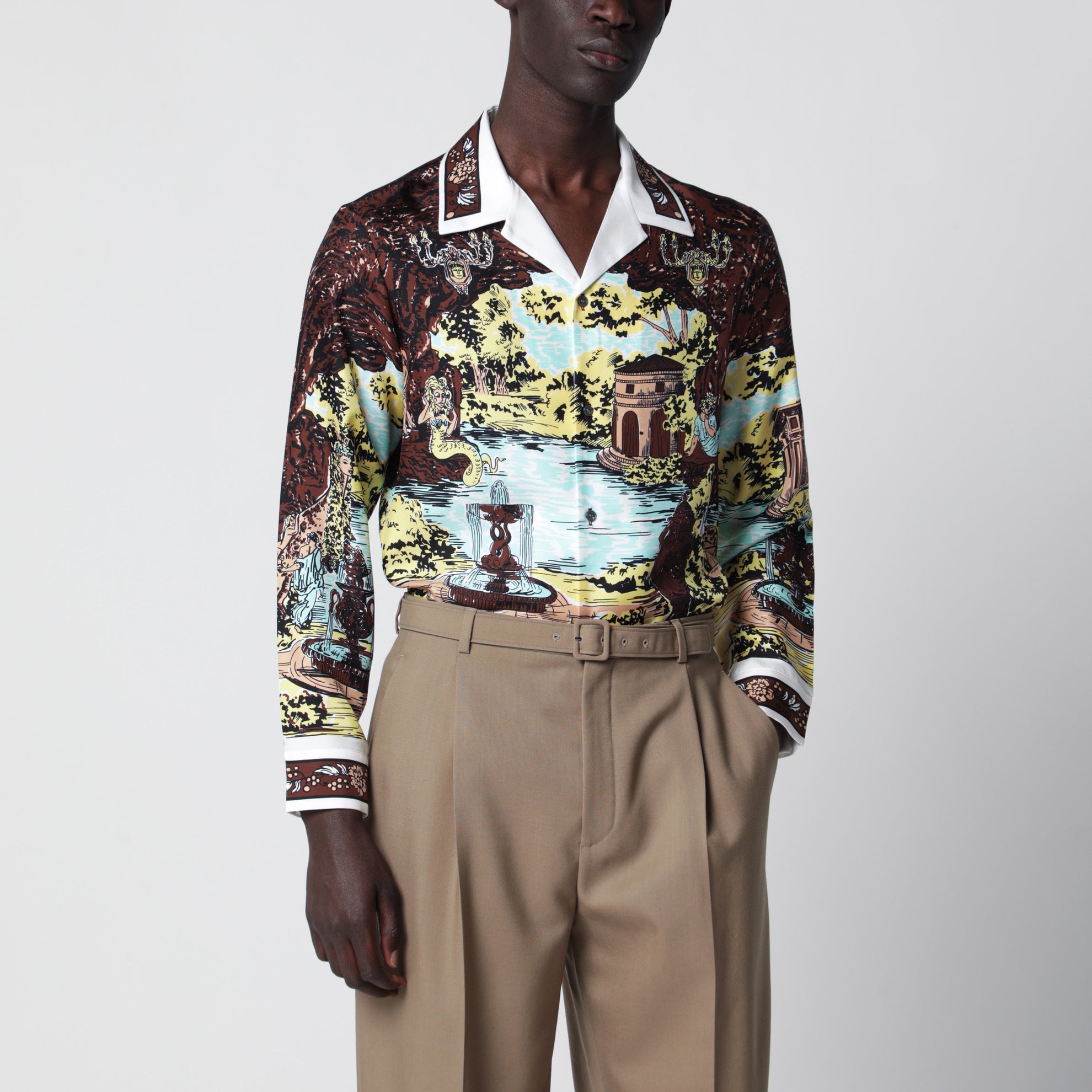 Slim printed silk twill shirt