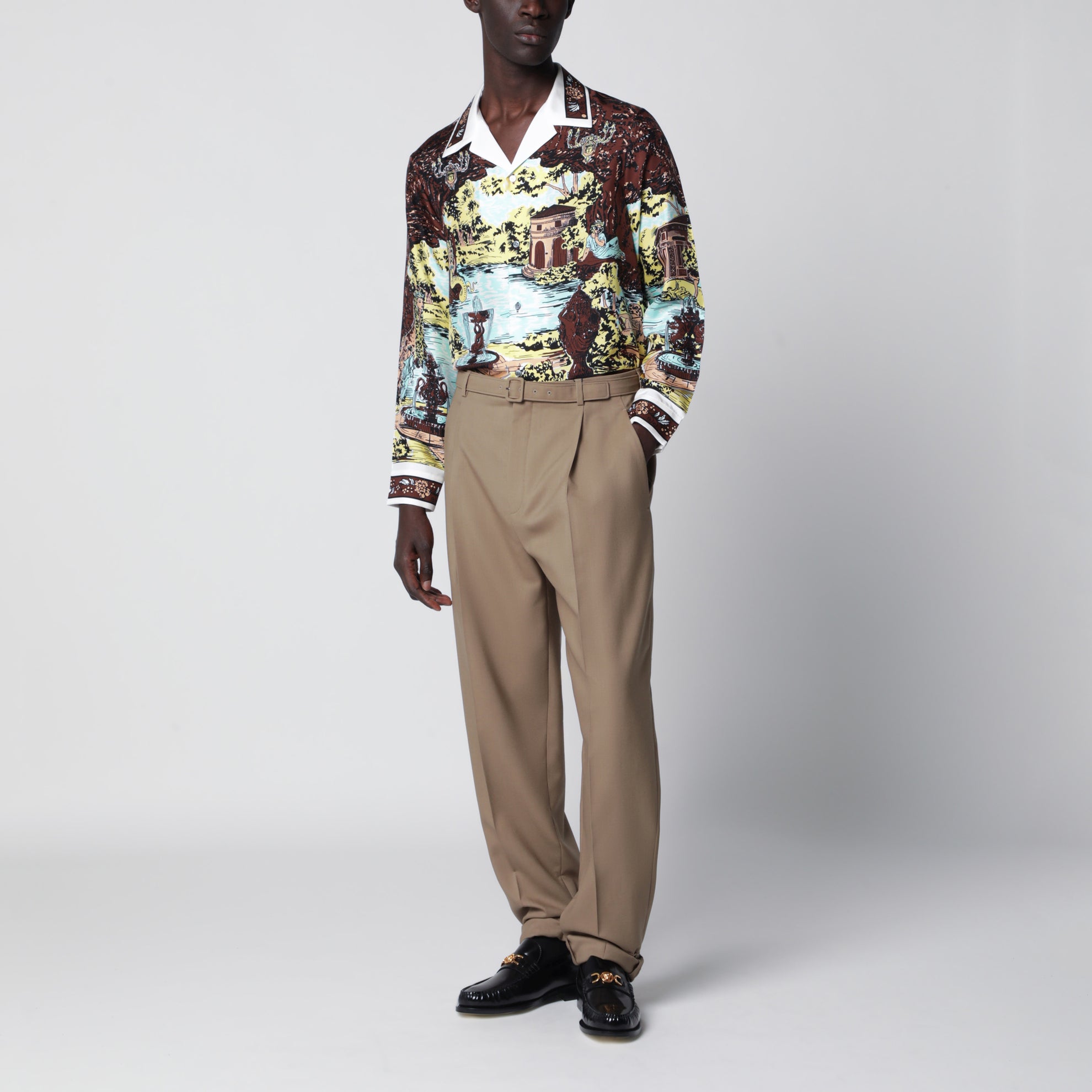 Slim printed silk twill shirt