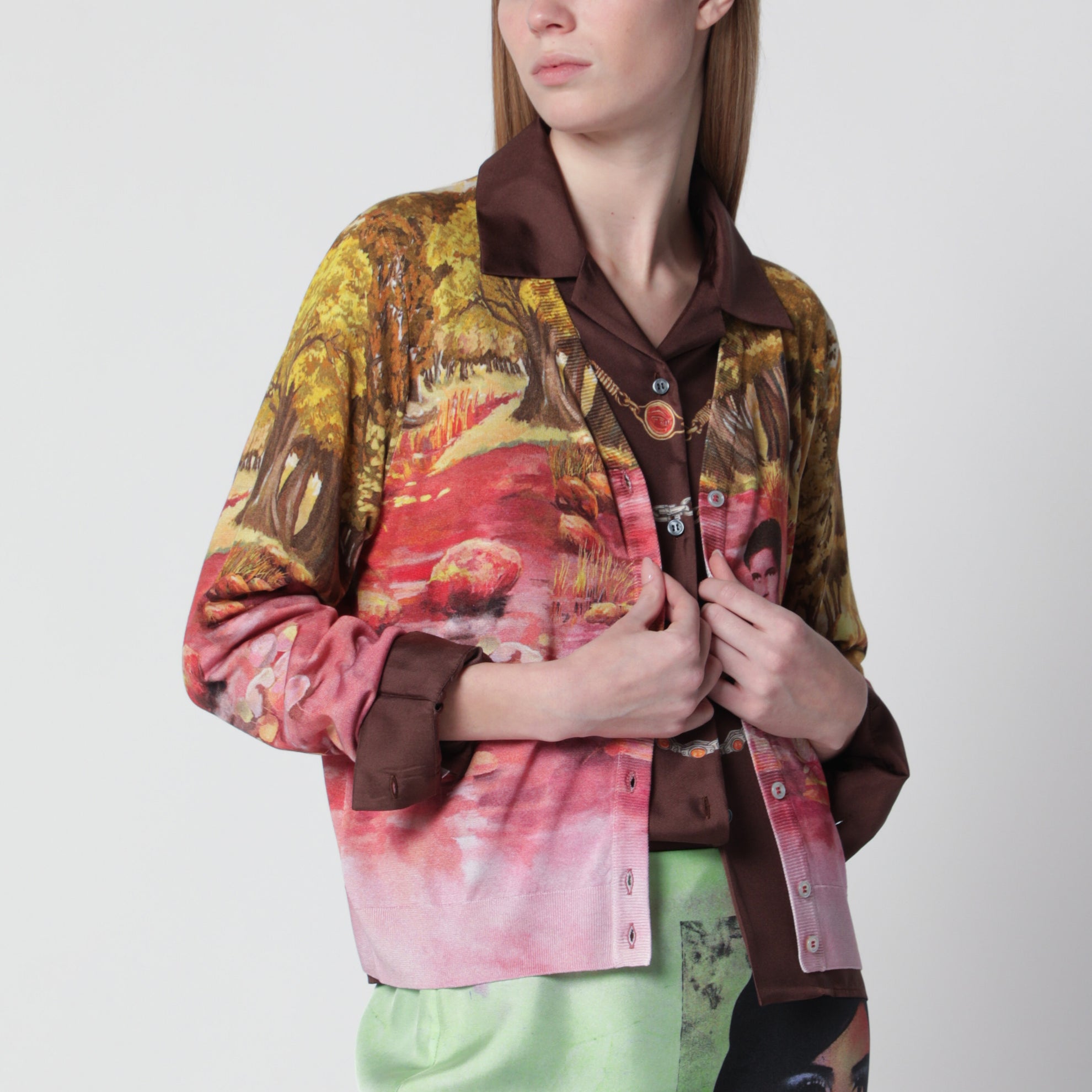 Bedruckter Cardigan aus Seidenstrick