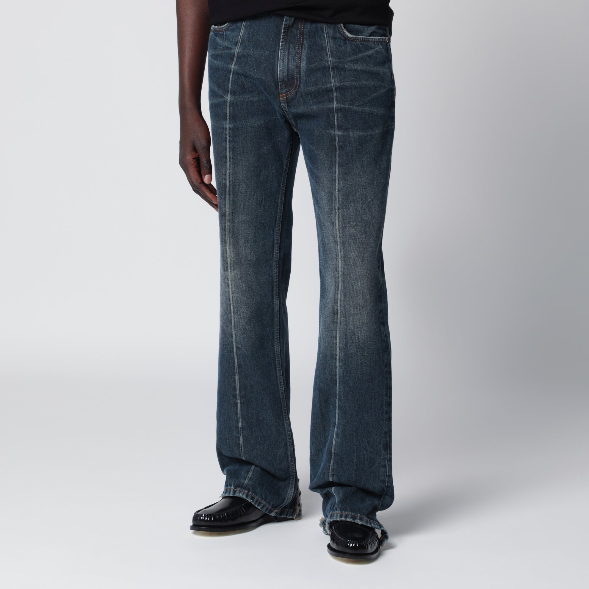 Jeans a gamba dritta stonewashed in denim blu