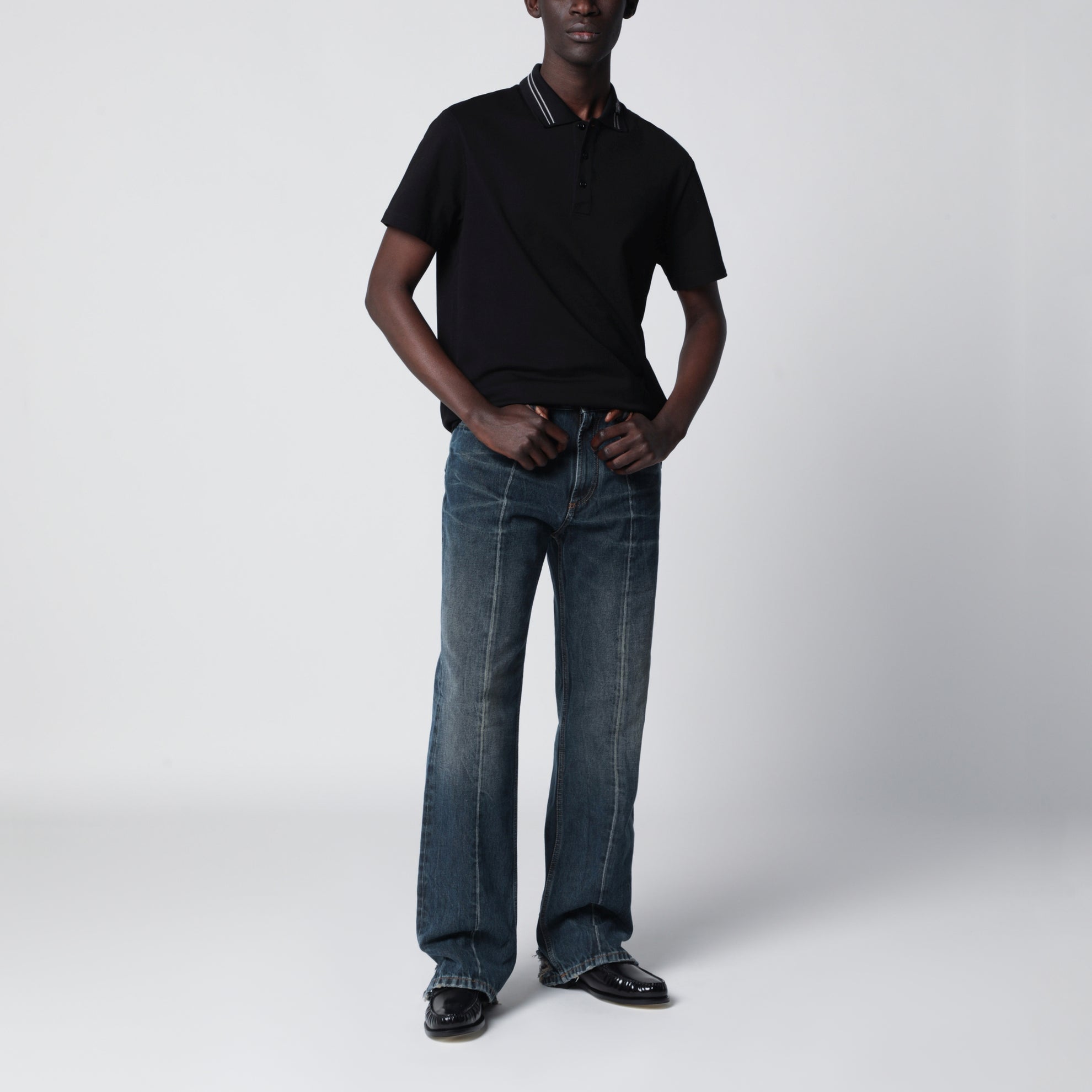 Jeans a gamba dritta stonewashed in denim blu