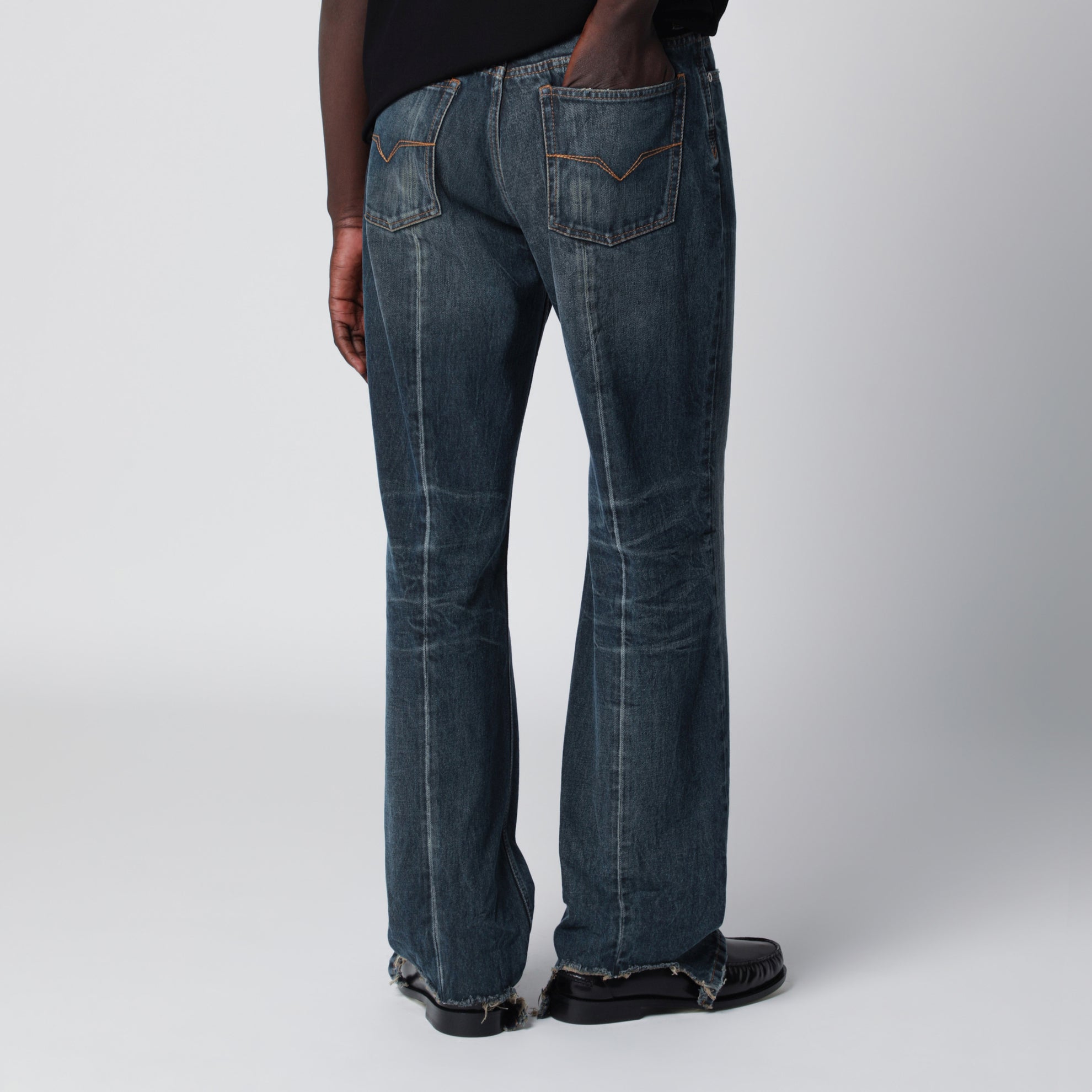 Jeans a gamba dritta stonewashed in denim blu