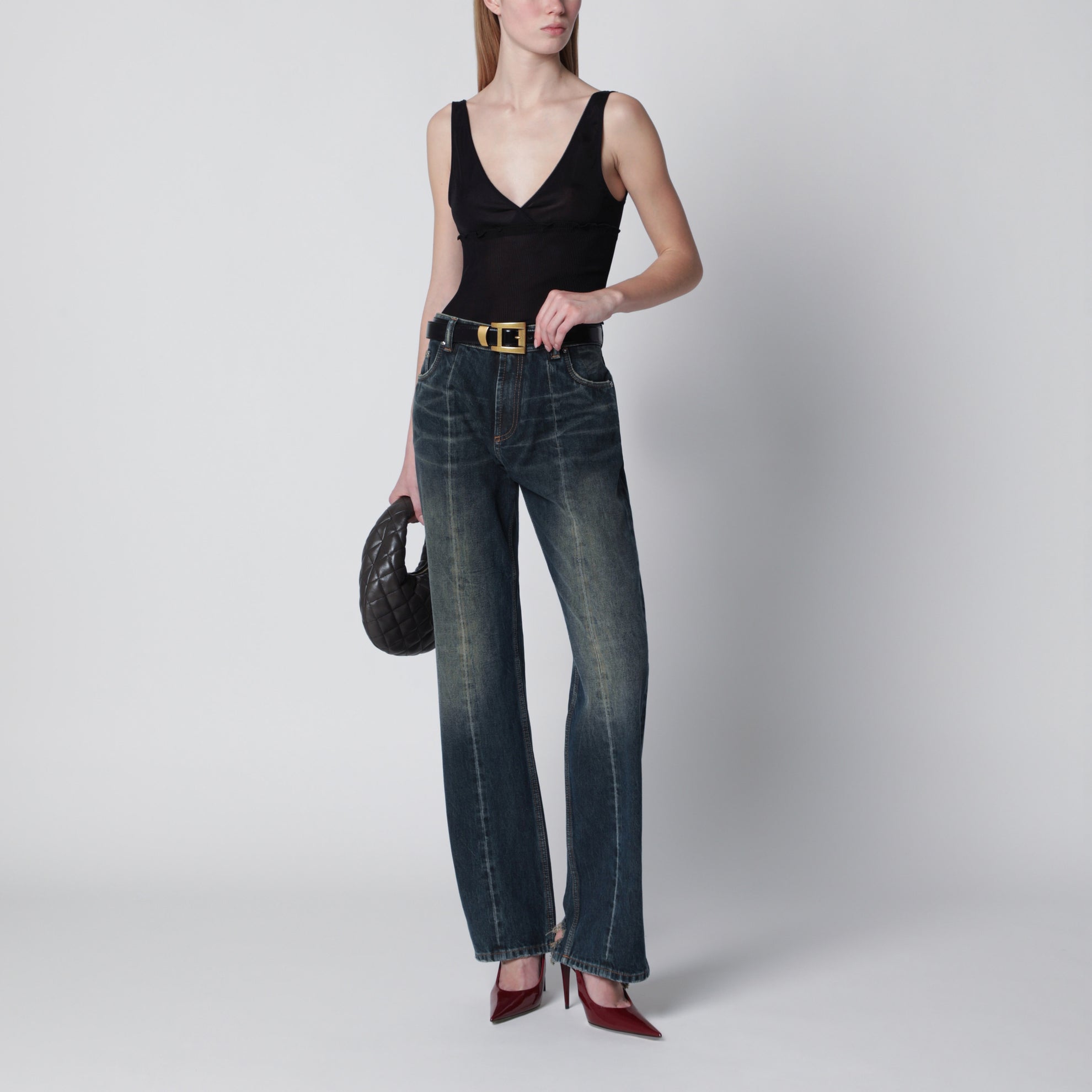Jean en coton délavé en denim bleu foncé