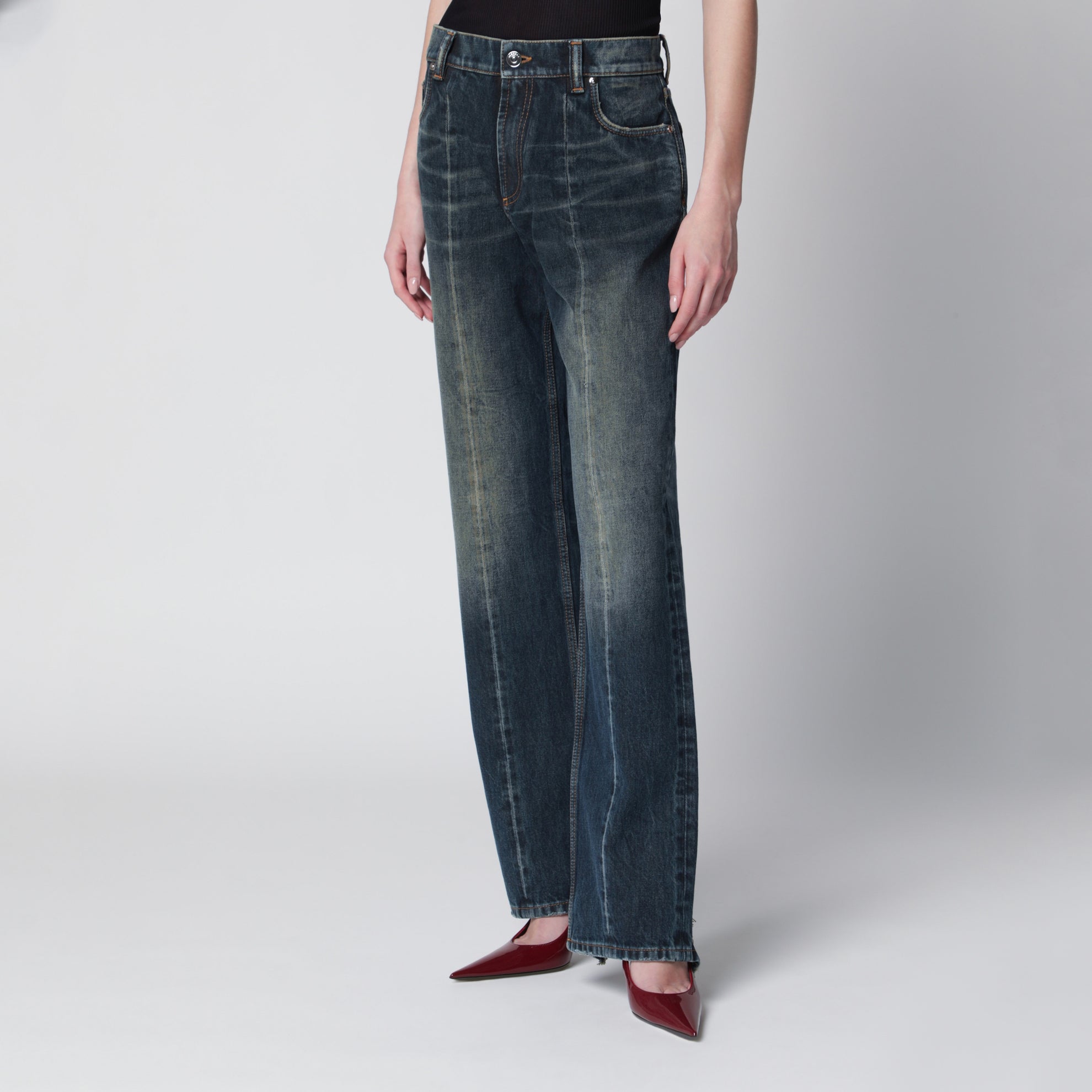 Jean en coton délavé en denim bleu foncé