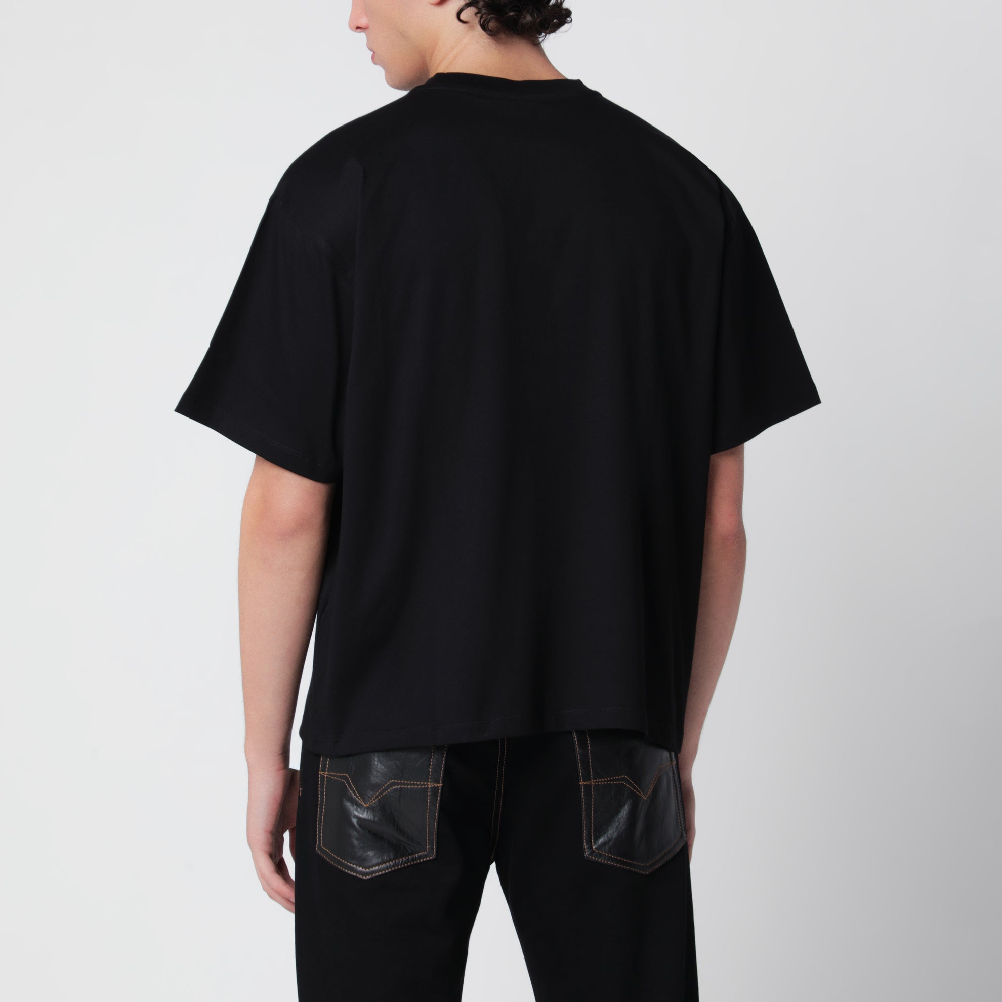 T-shirt in jersey di cotone con ricamo Medusa nera