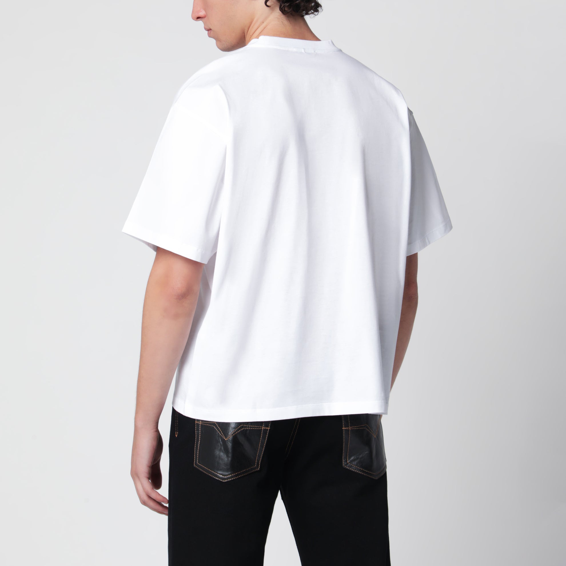 T-shirt in jersey di cotone con ricamo Medusa bianca
