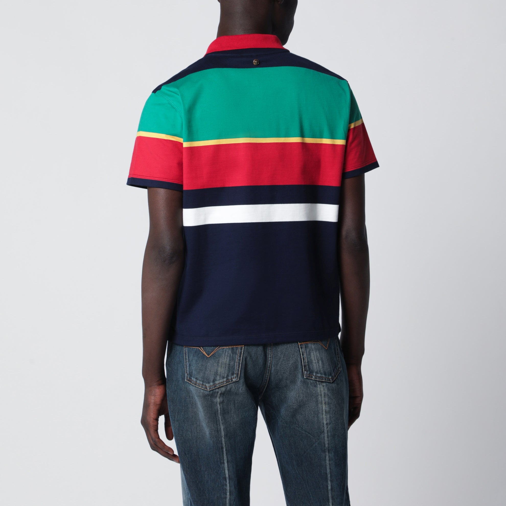 T-shirt polo a righe color-block in cotone