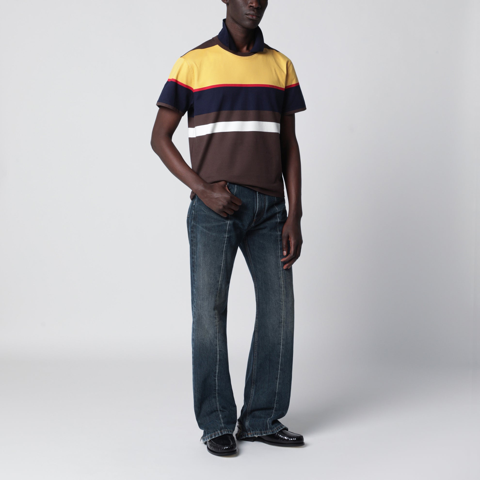 T-shirt polo a righe color-block in cotone