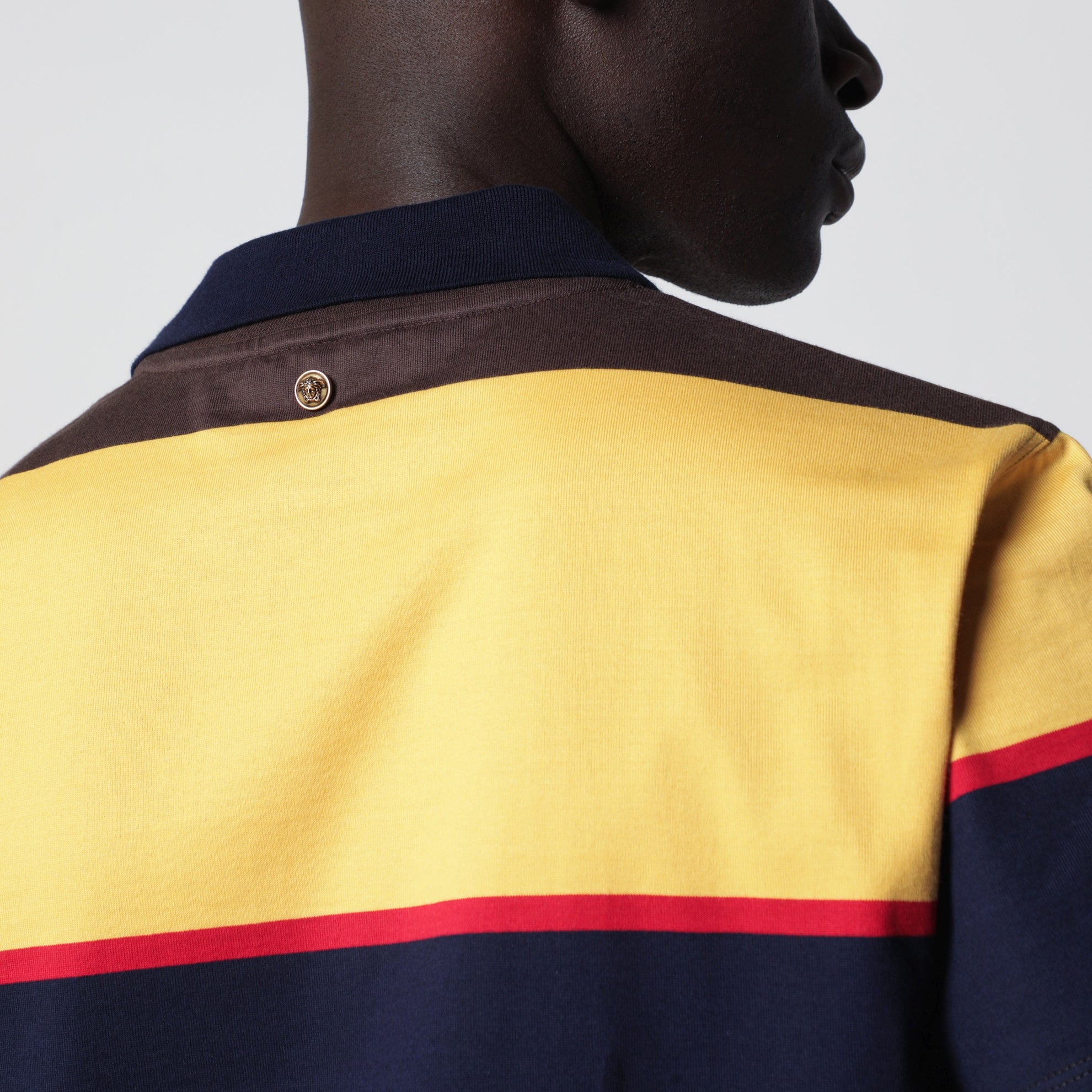 T-shirt polo a righe color-block in cotone