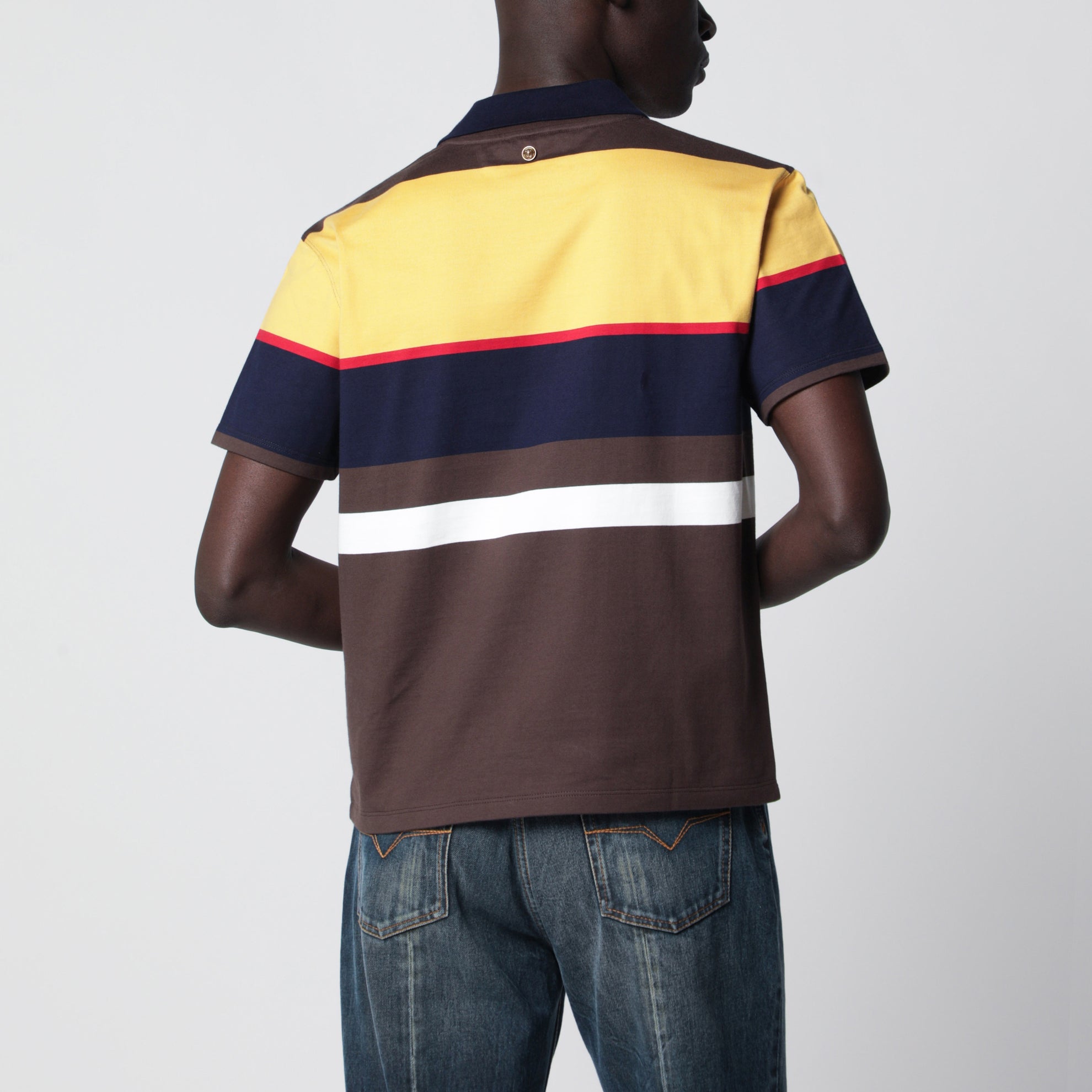 T-shirt polo a righe color-block in cotone