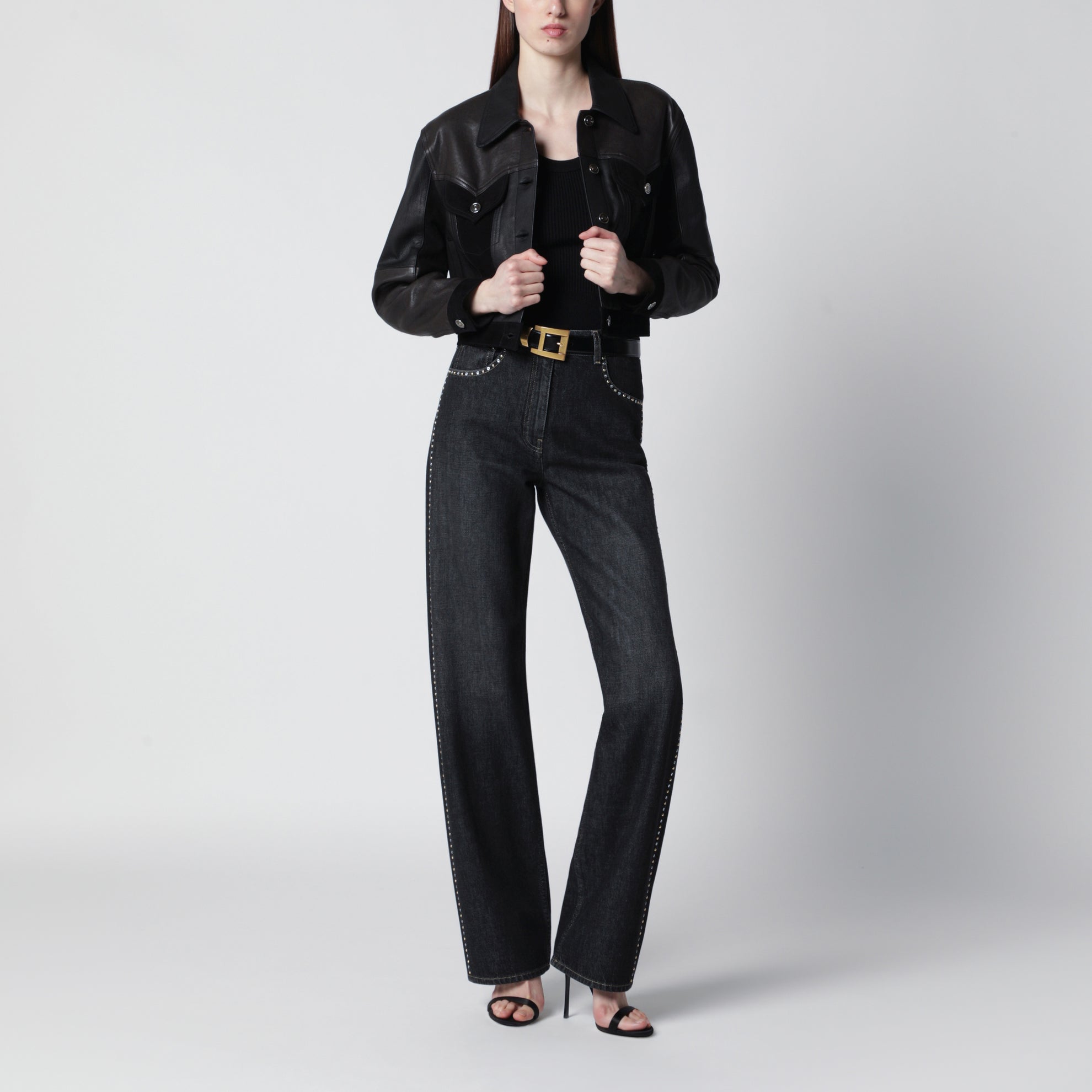 Blouson slim nero in pelle