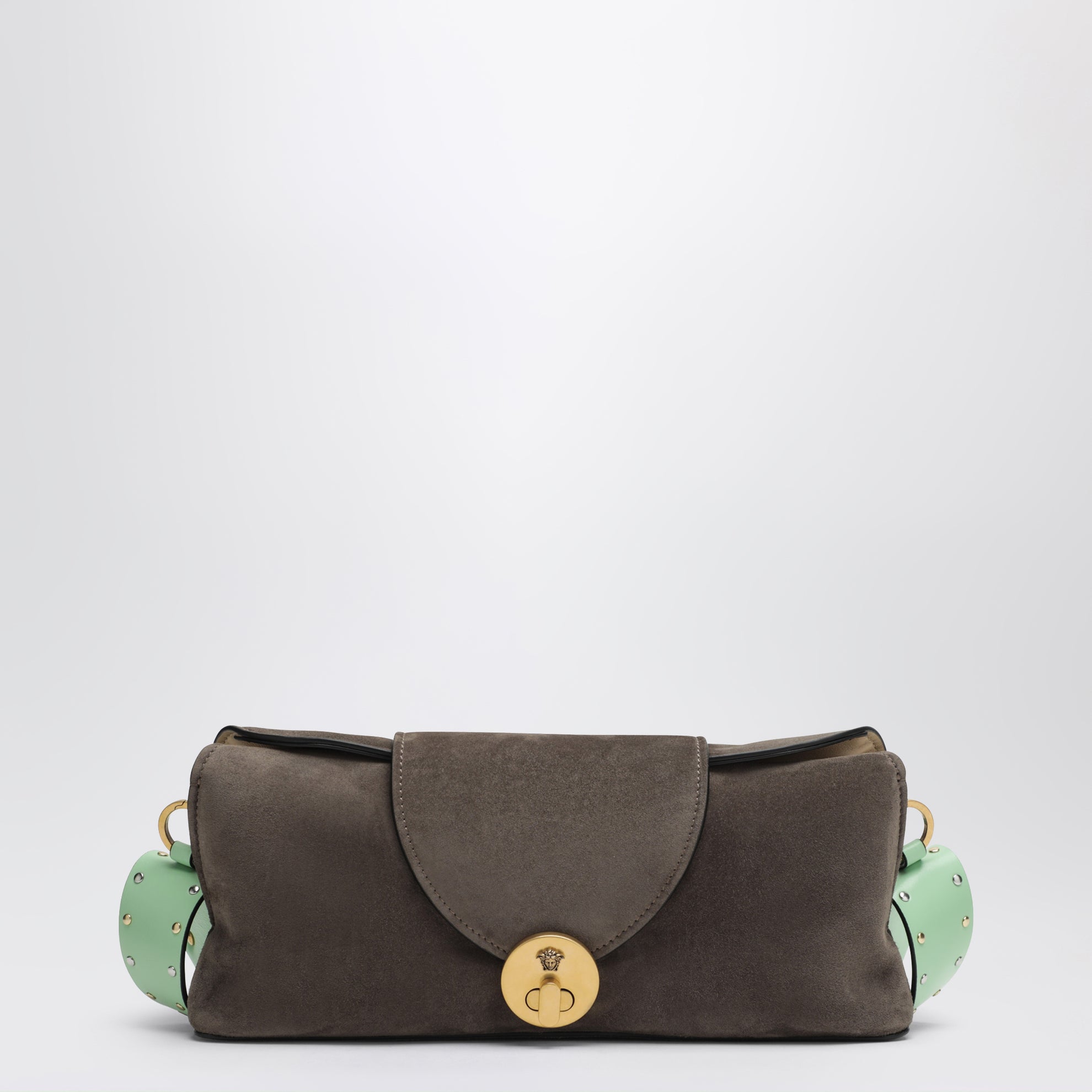 Pochette Vivian en croûte de daim taupe/menthe