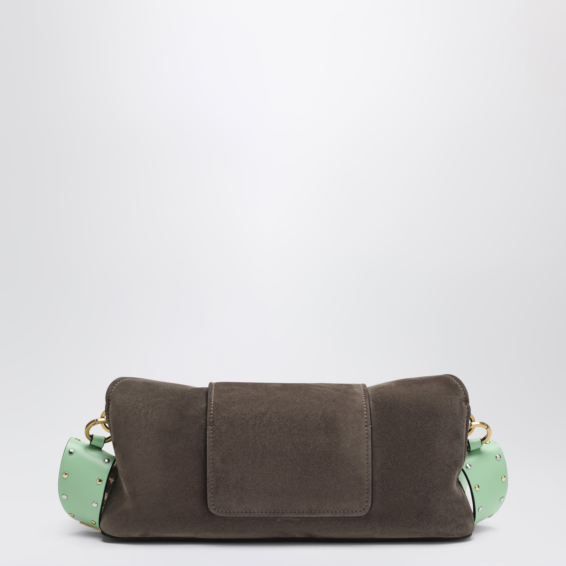 Pochette Vivian en croûte de daim taupe/menthe