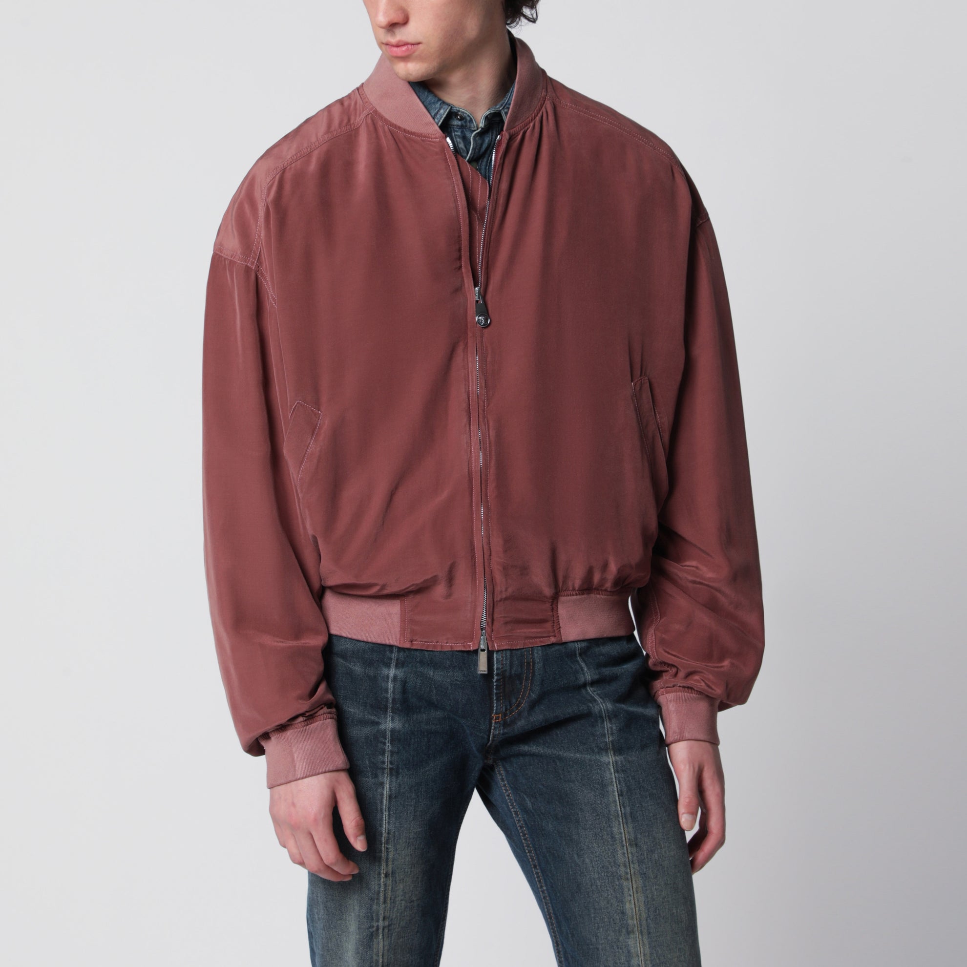 Aubergine silk bomber jacket