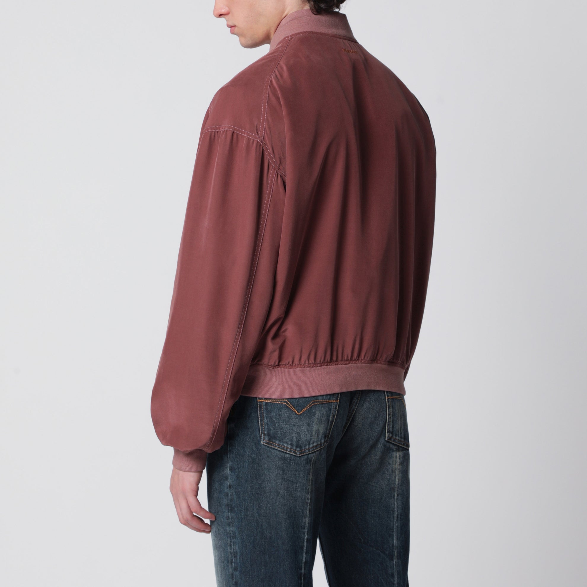 Aubergine silk bomber jacket