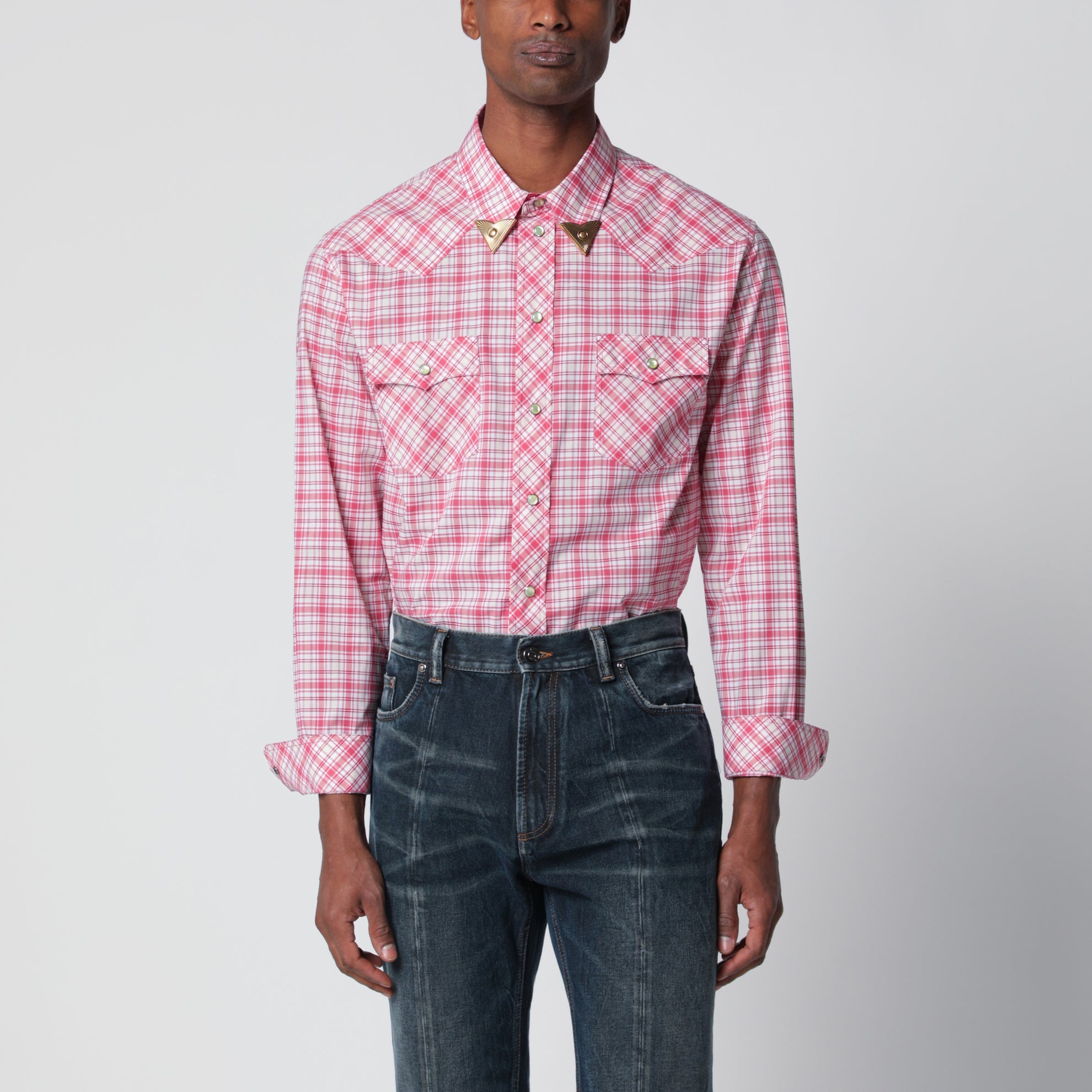 Slim-fit cotton poplin check shirt