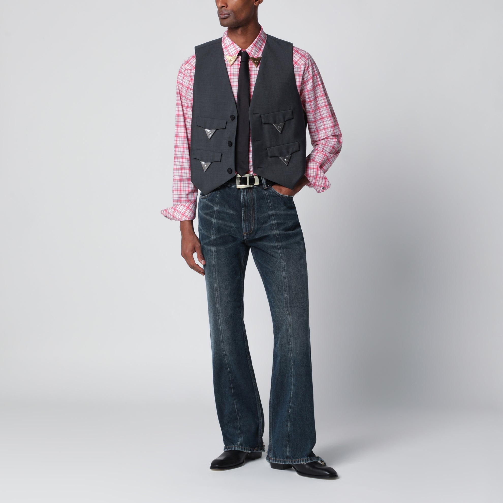 Slim-fit cotton poplin check shirt