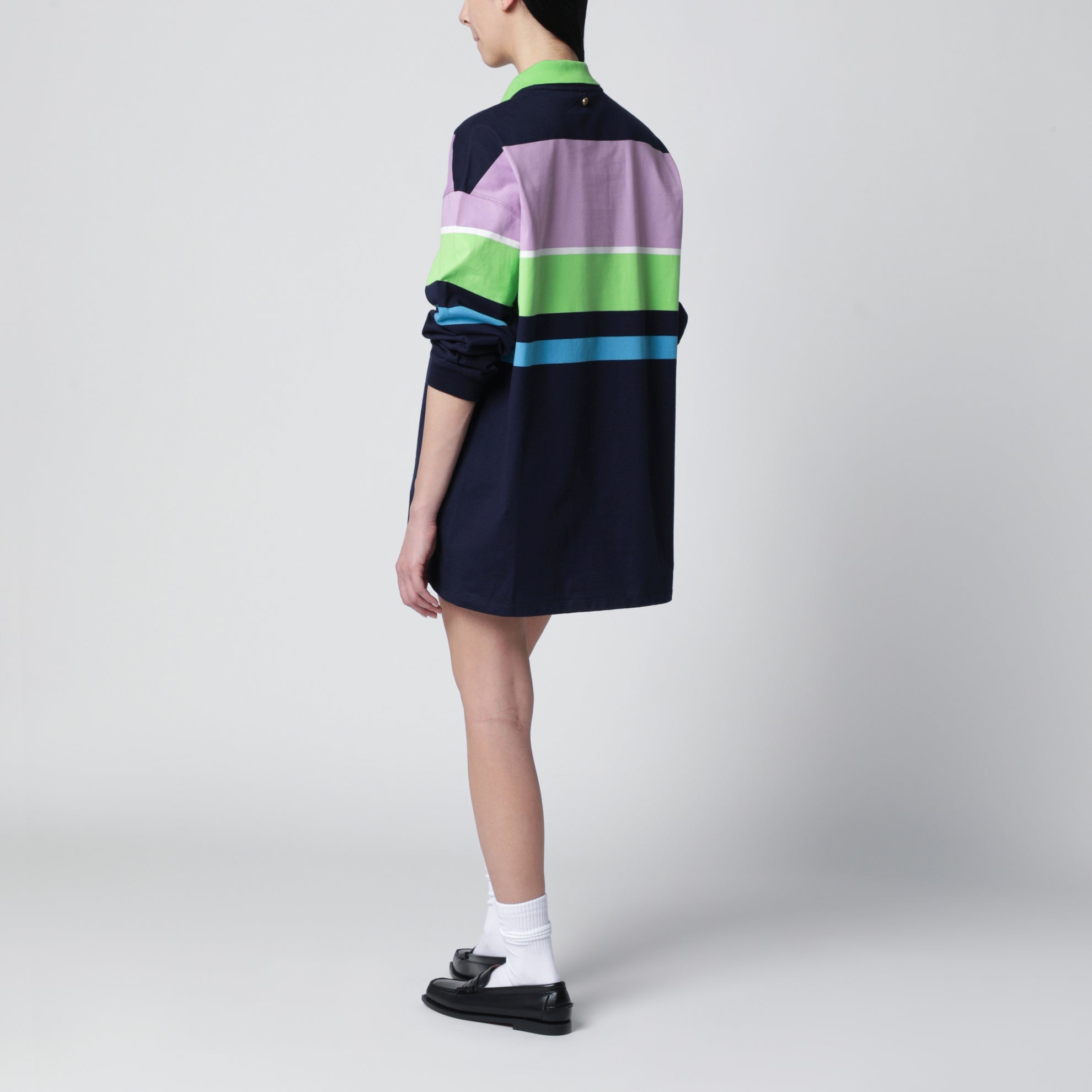 Color-block striped long-sleeve cotton mini dress