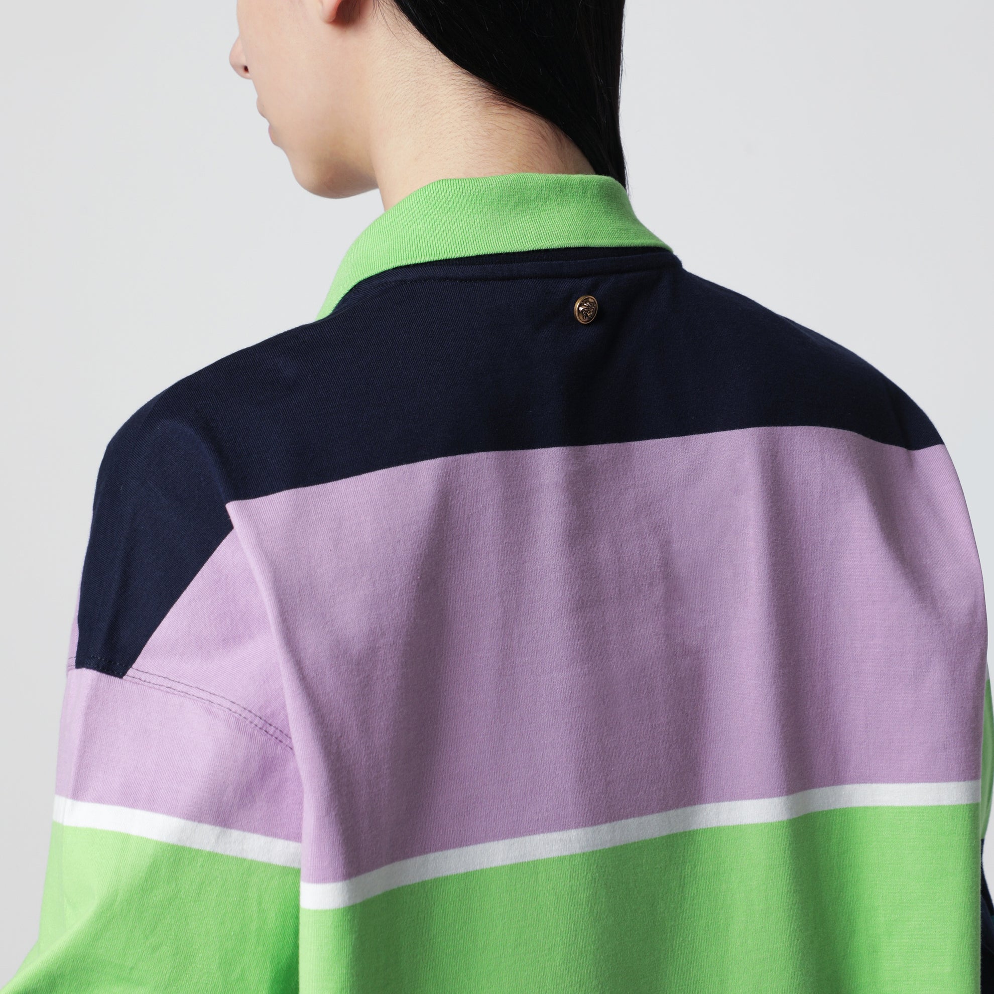 Color-block striped long-sleeve cotton mini dress