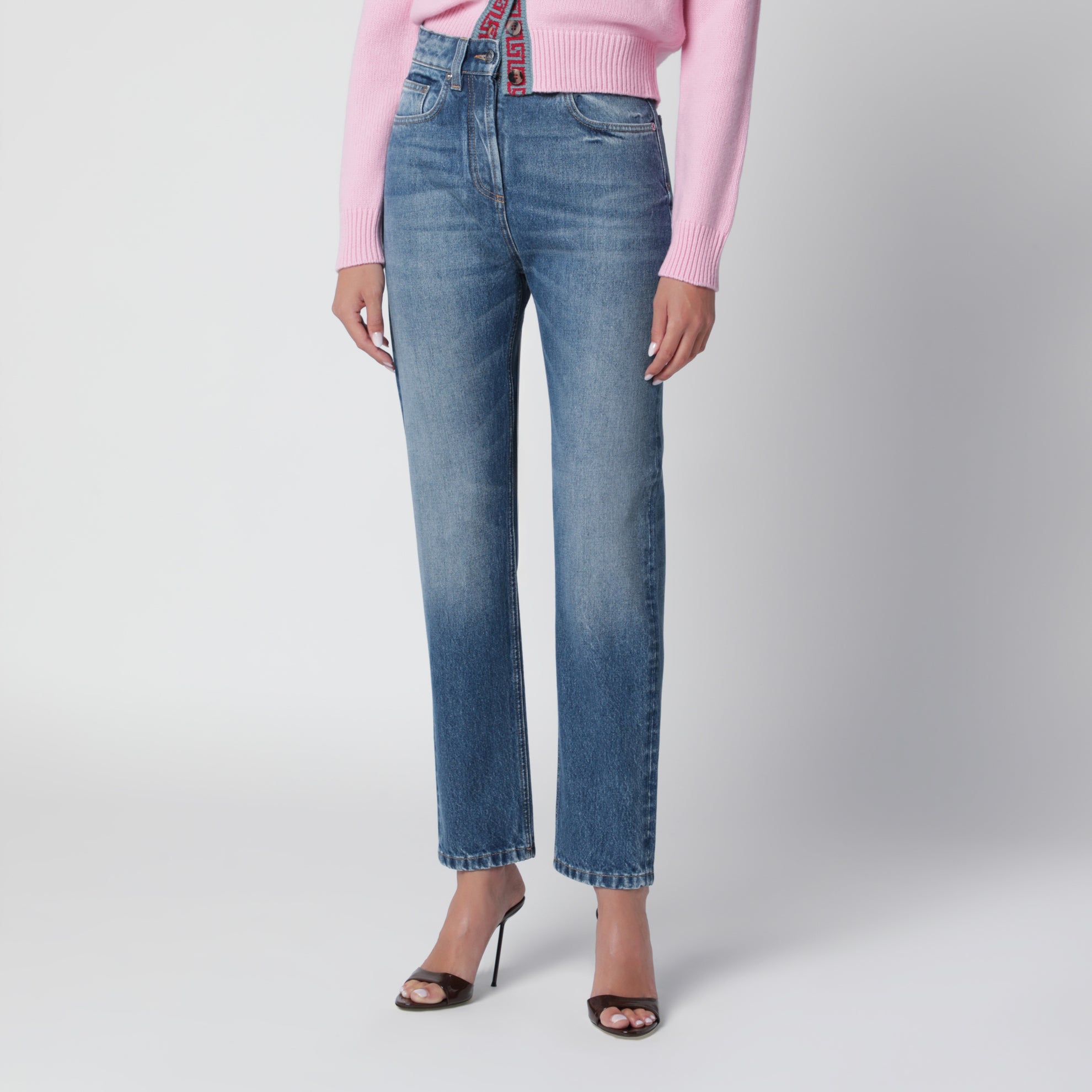 Jeans mit hoher Taille in Hellblau aus Baumwolle