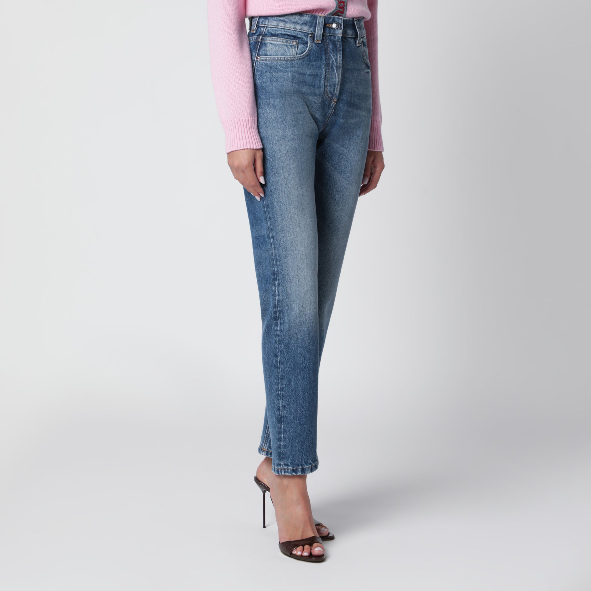Jeans mit hoher Taille in Hellblau aus Baumwolle