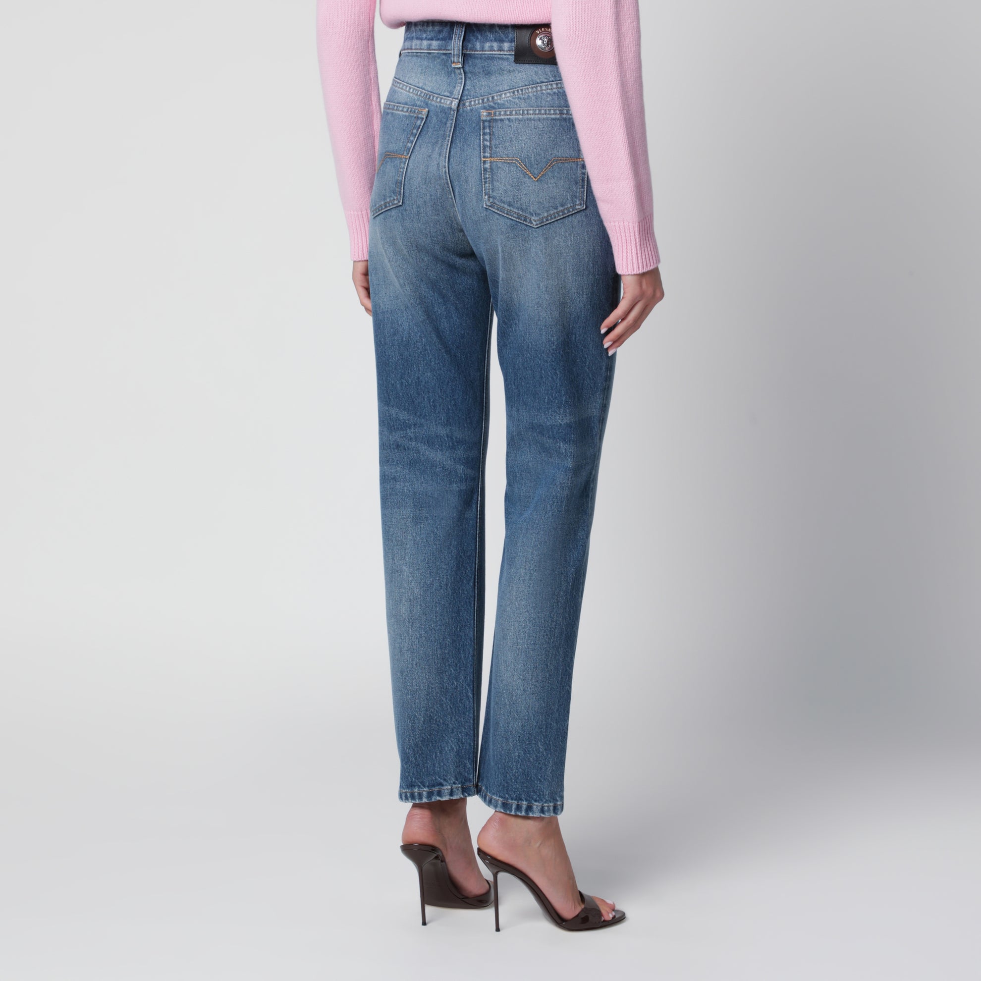 Jeans mit hoher Taille in Hellblau aus Baumwolle
