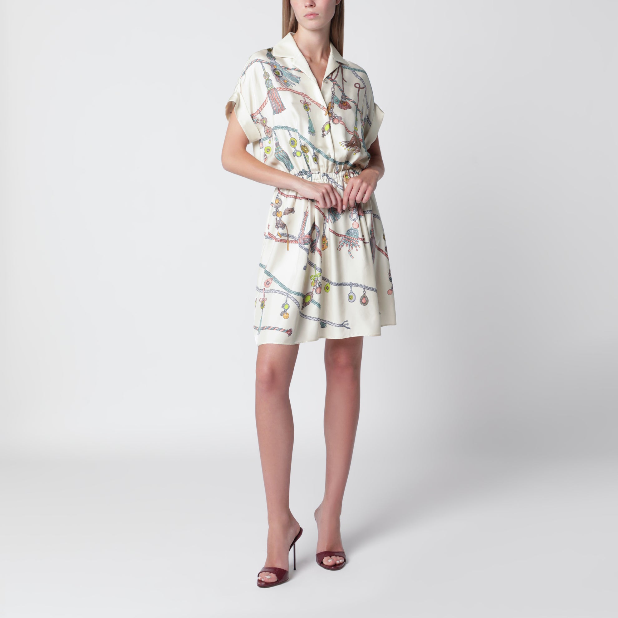 Mini-robe chemise imprimée en twill de soie multicolore