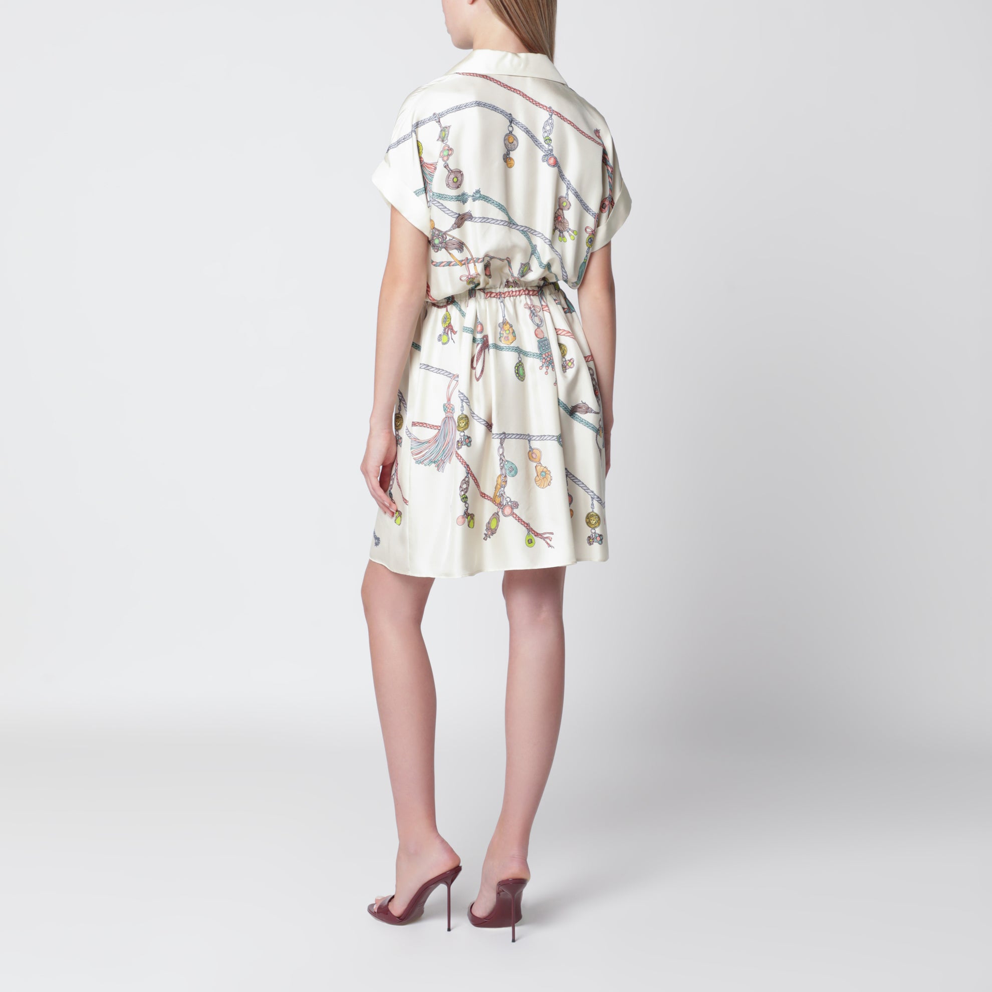 Mini-robe chemise imprimée en twill de soie multicolore