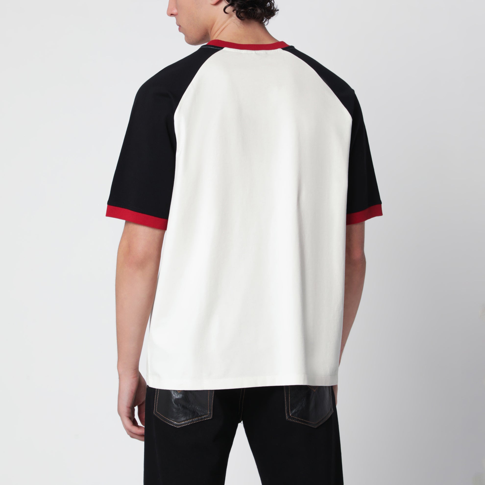 T-shirt con stampa Medusa in cotone bianca/nera