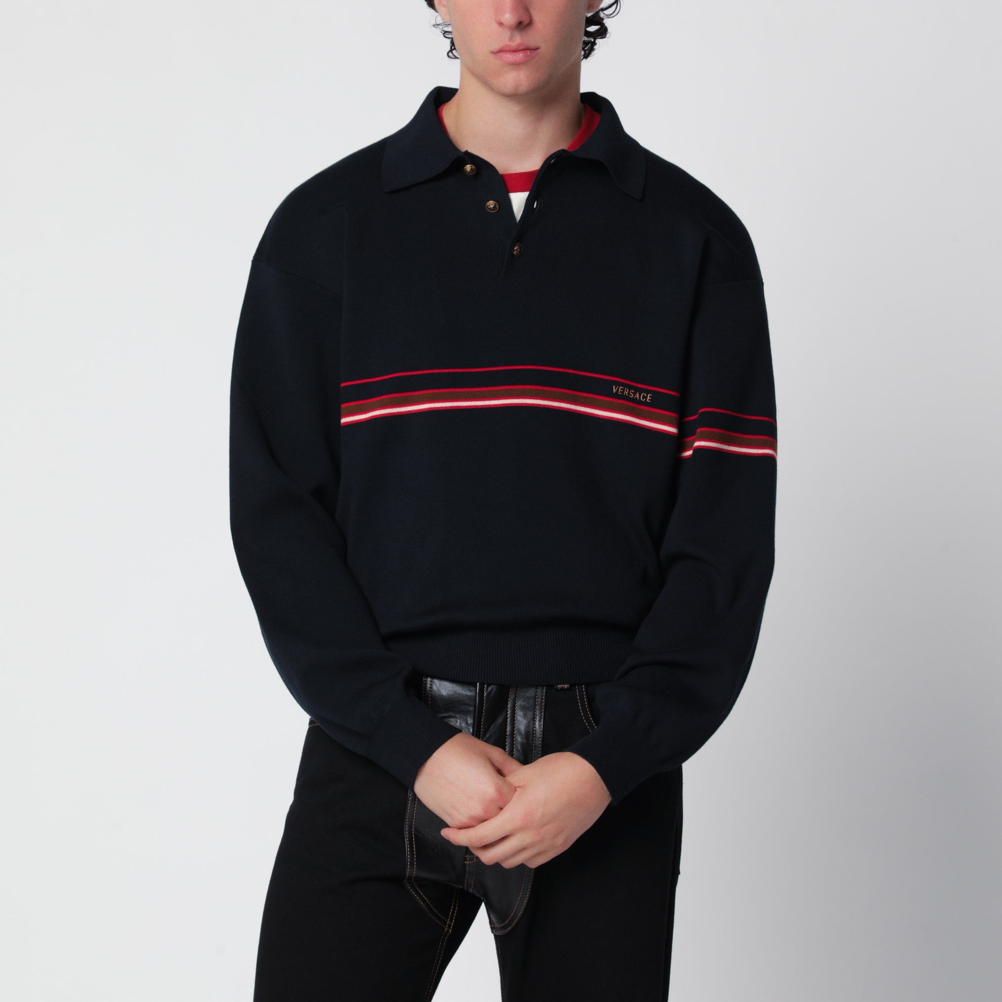 Polo bleu marine en maille de coton avec logo brodé