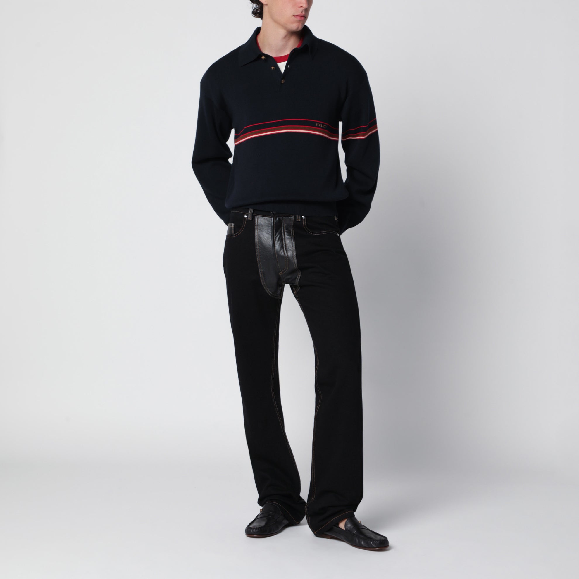 Polo bleu marine en maille de coton avec logo brodé