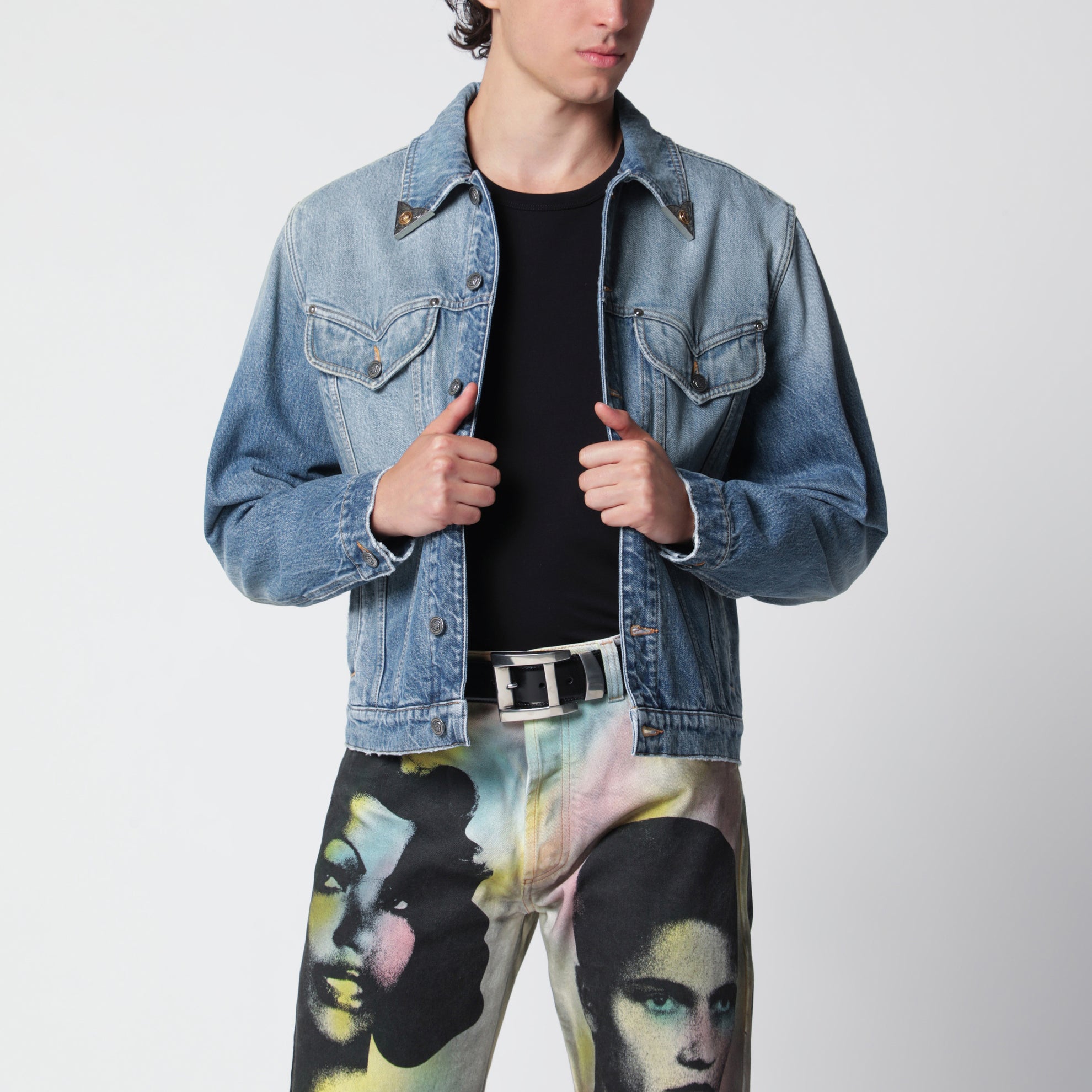 Giacca in denim stonewashed blu medio