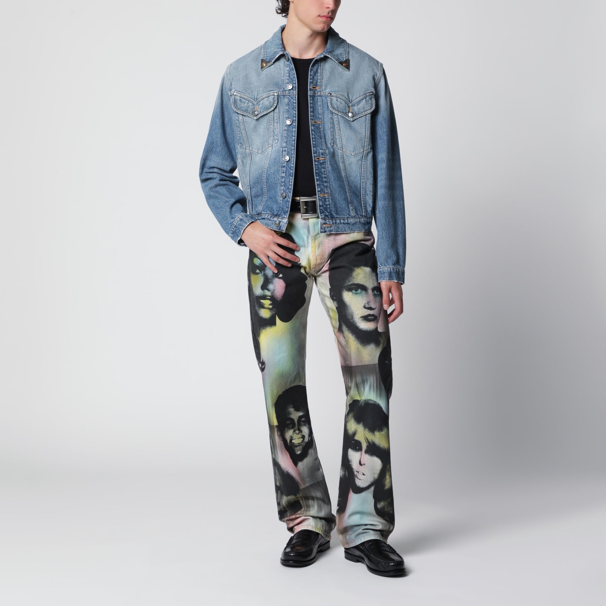 Giacca in denim stonewashed blu medio
