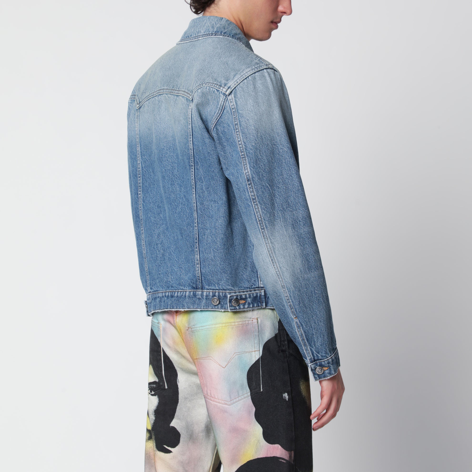 Giacca in denim stonewashed blu medio