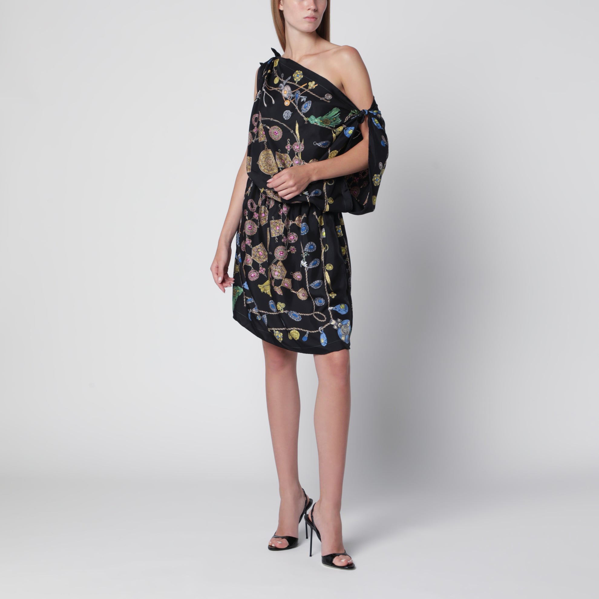 Black Printed Silk Twill Dress