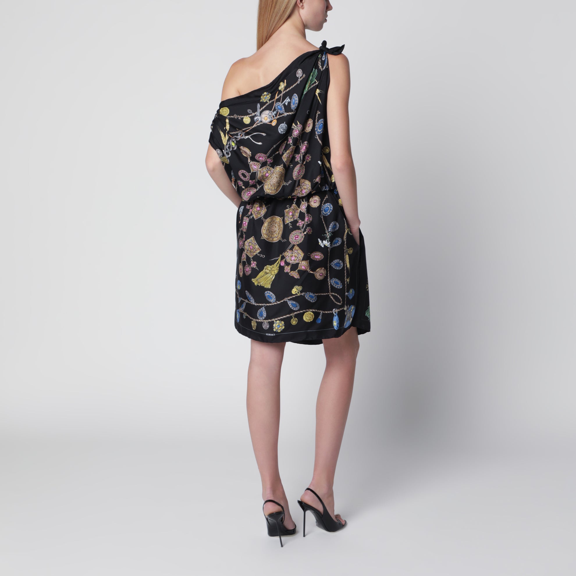 Black Printed Silk Twill Dress