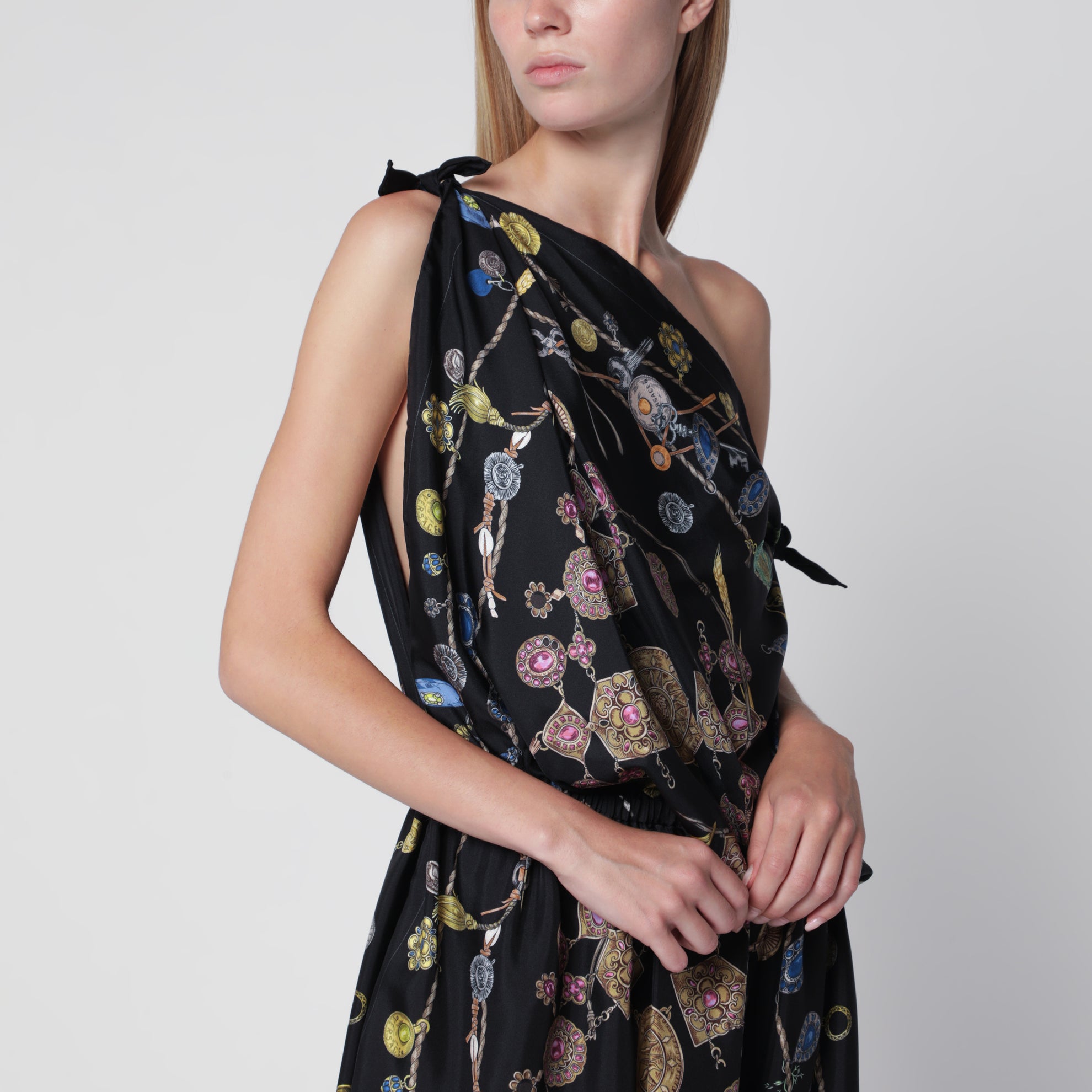 Black Printed Silk Twill Dress