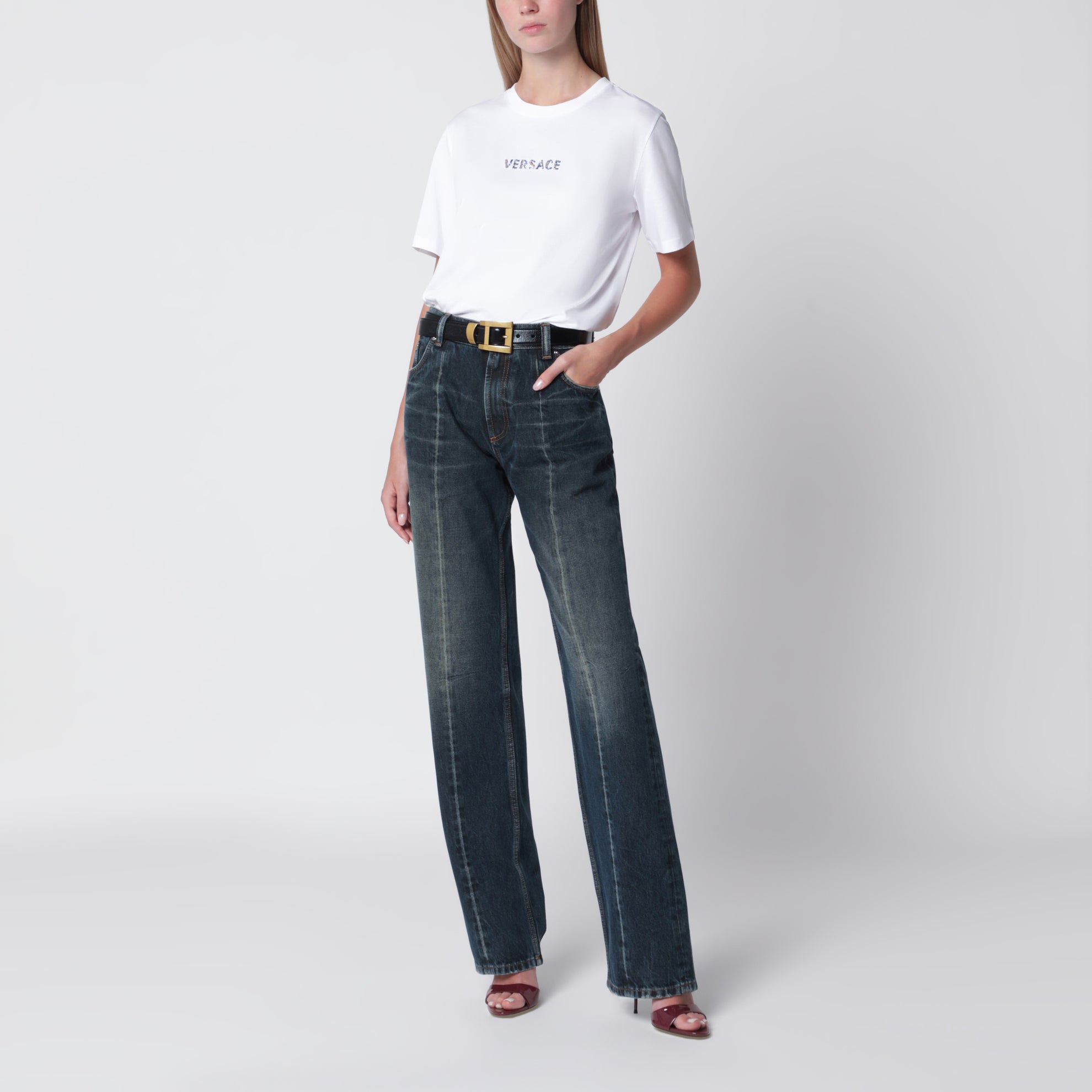 T-shirt slim en jersey de coton à logo brodé blanc