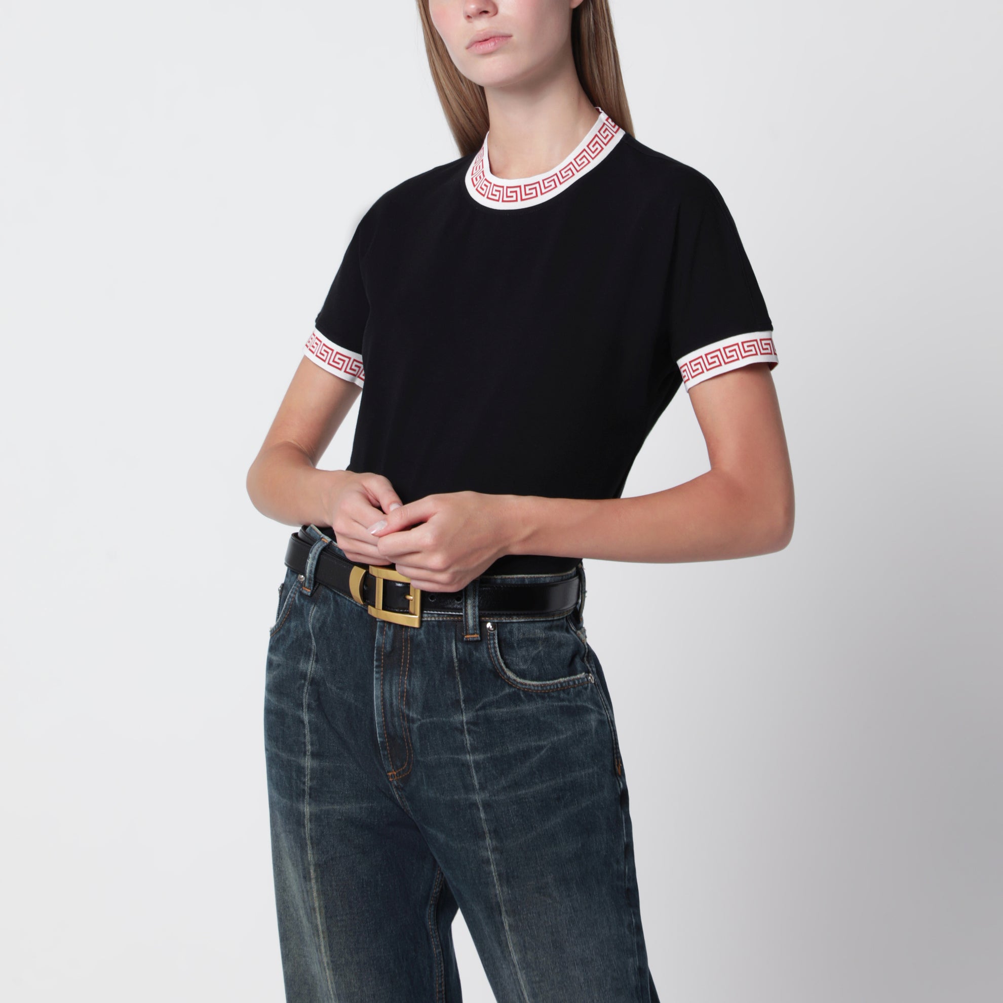 T-shirt nera in stretch jersey di cotone