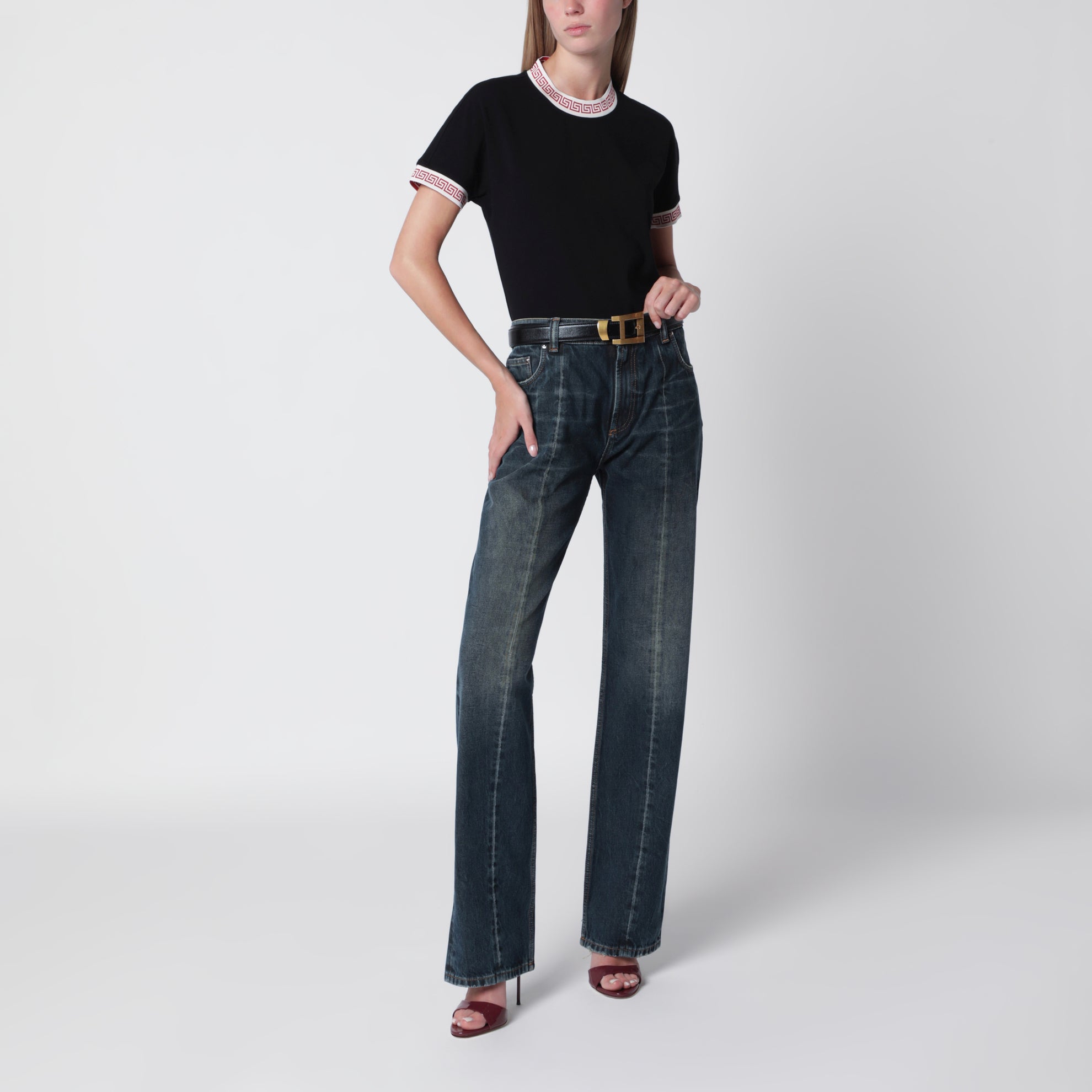T-shirt nera in stretch jersey di cotone