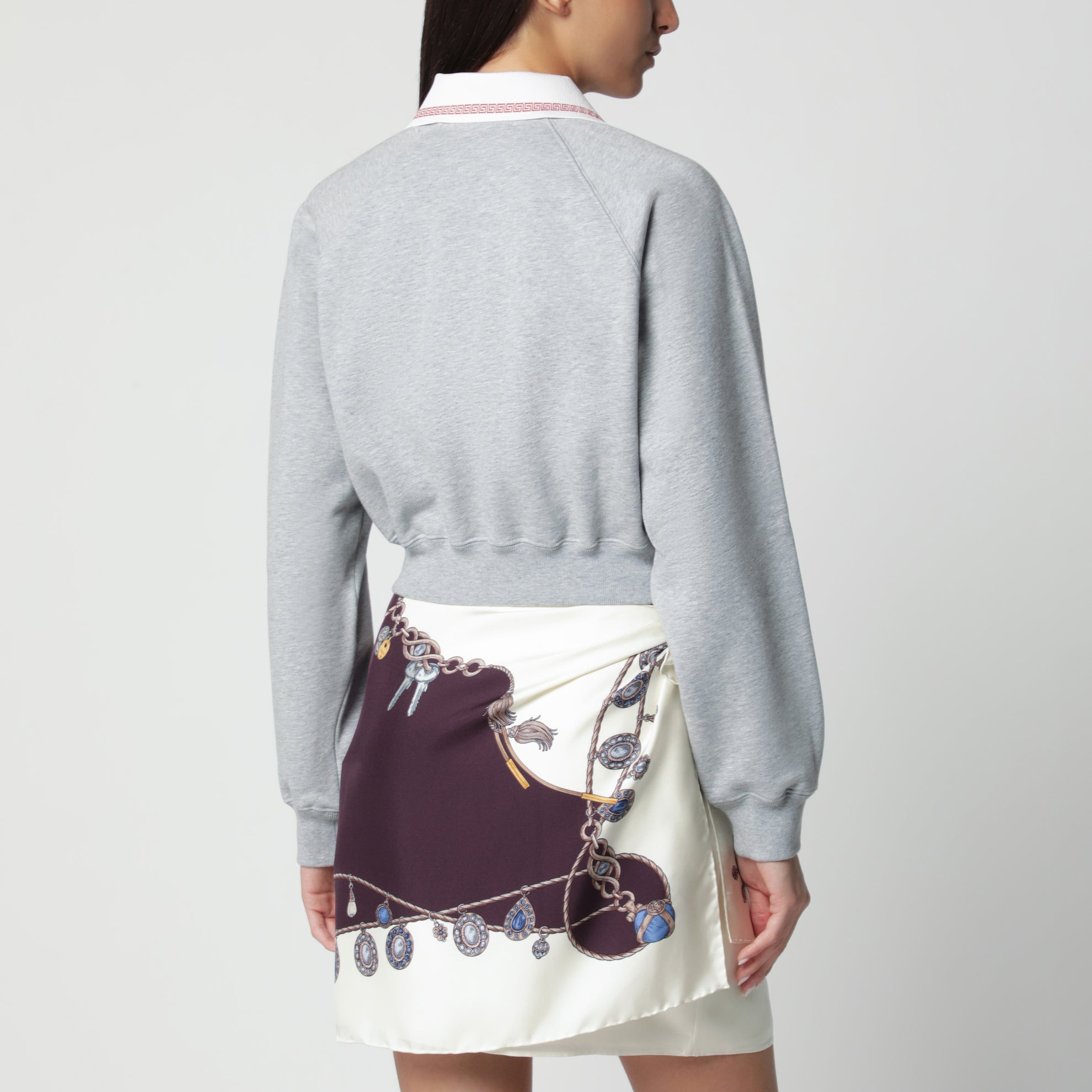 Felpa polo cropped grigia in cotone