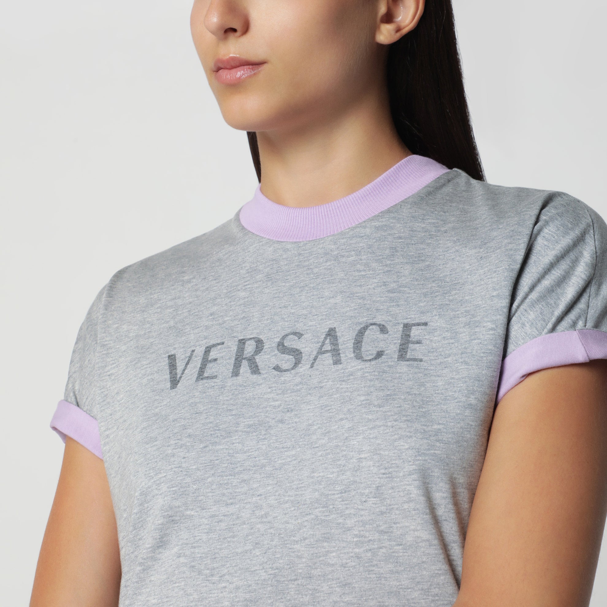 T-shirt reversibile in jersey di cotone grigia/lilla