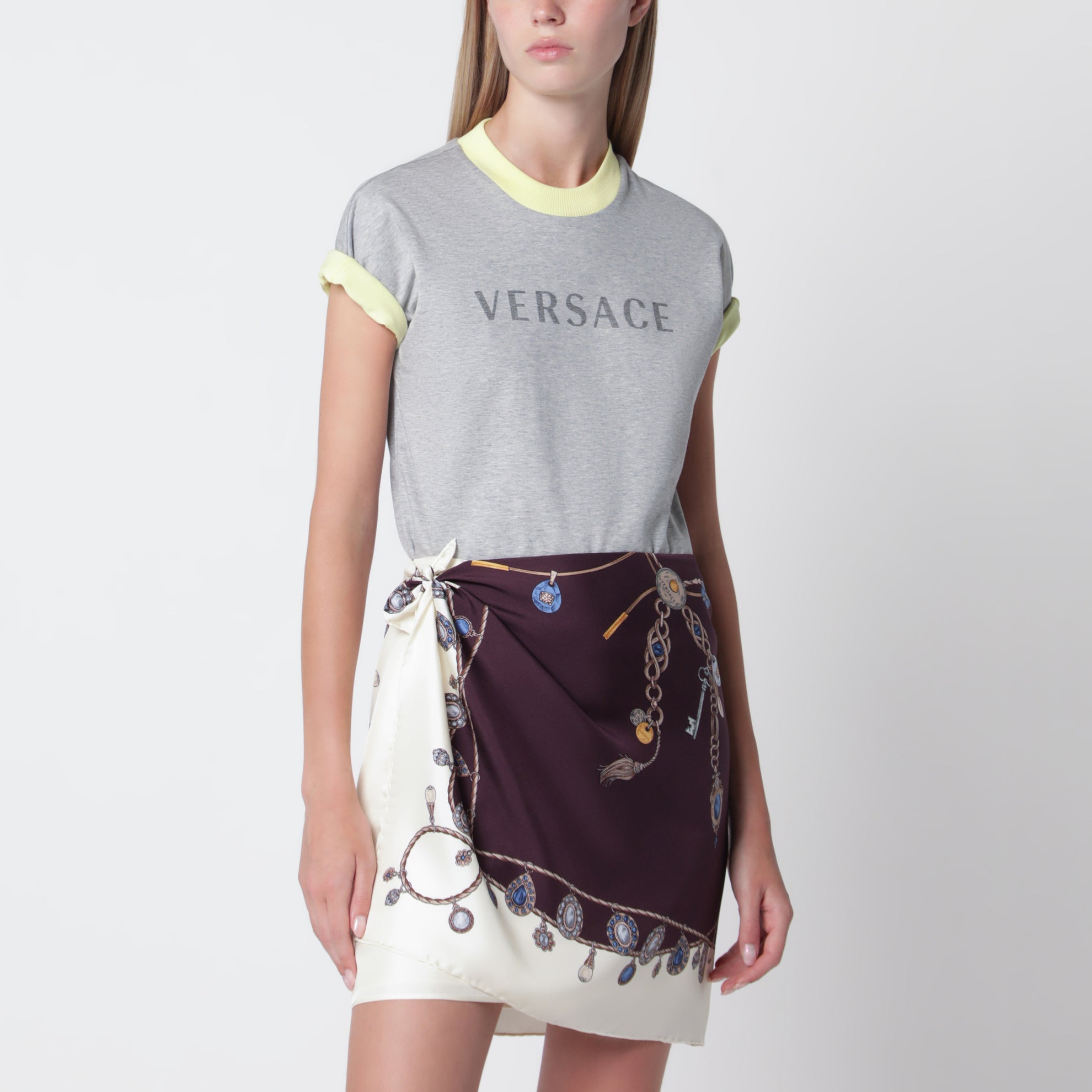T-shirt reversibile in jersey di cotone grigia/gialla