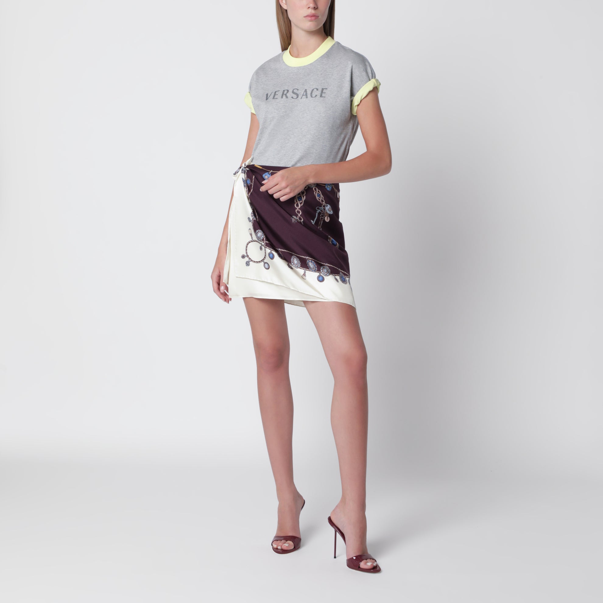 T-shirt reversibile in jersey di cotone grigia/gialla
