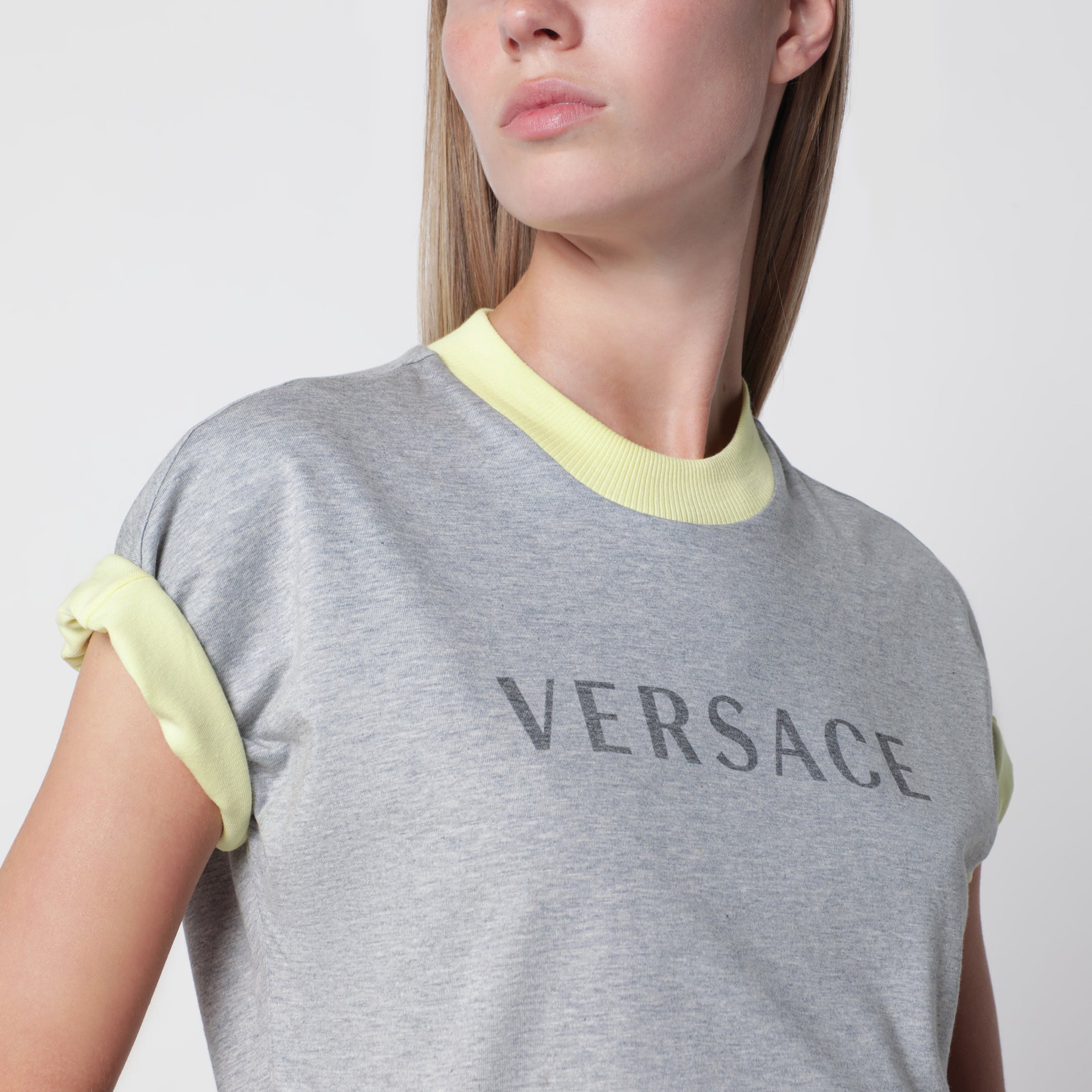 T-shirt reversibile in jersey di cotone grigia/gialla