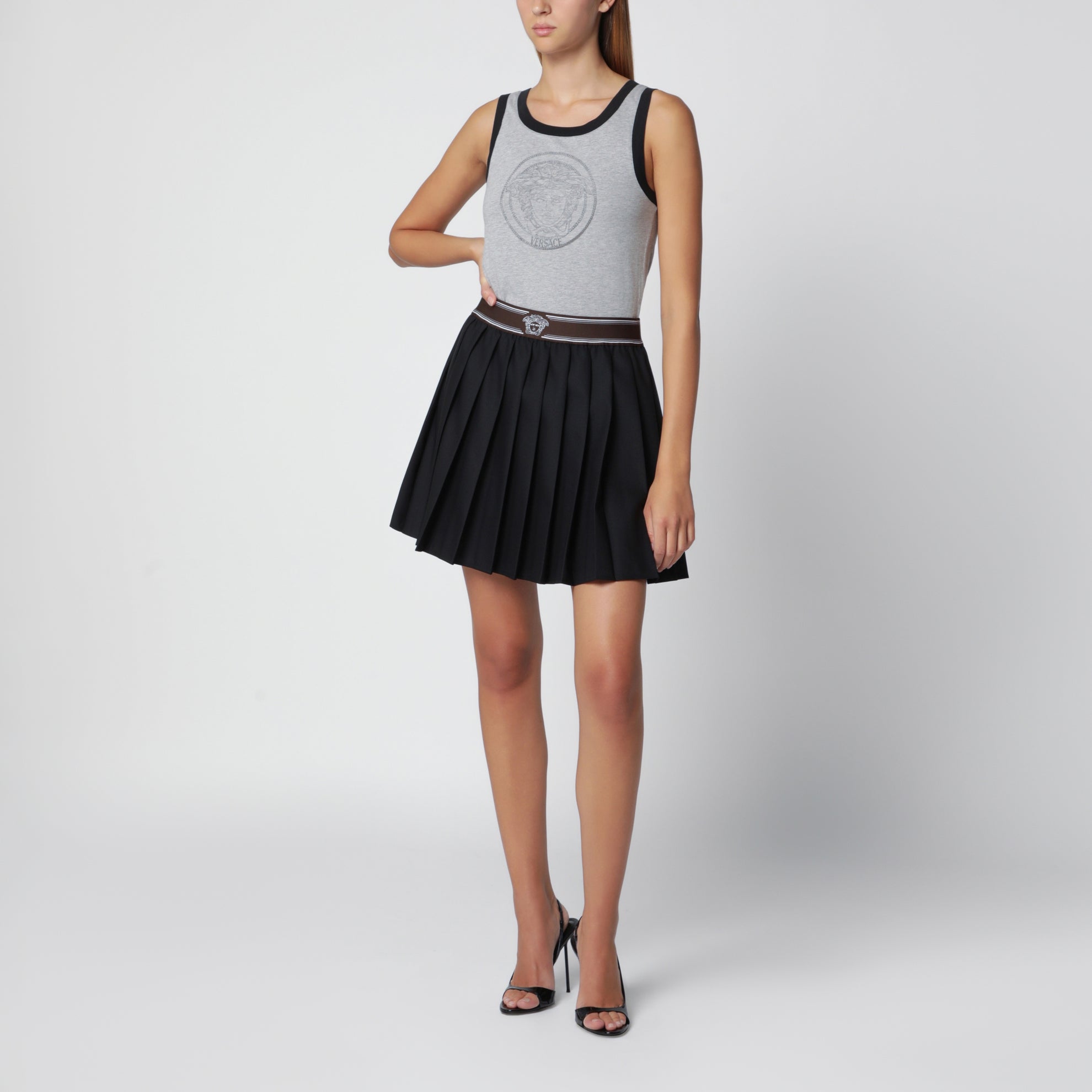 Light grey cotton jersey T-shirt with logo print