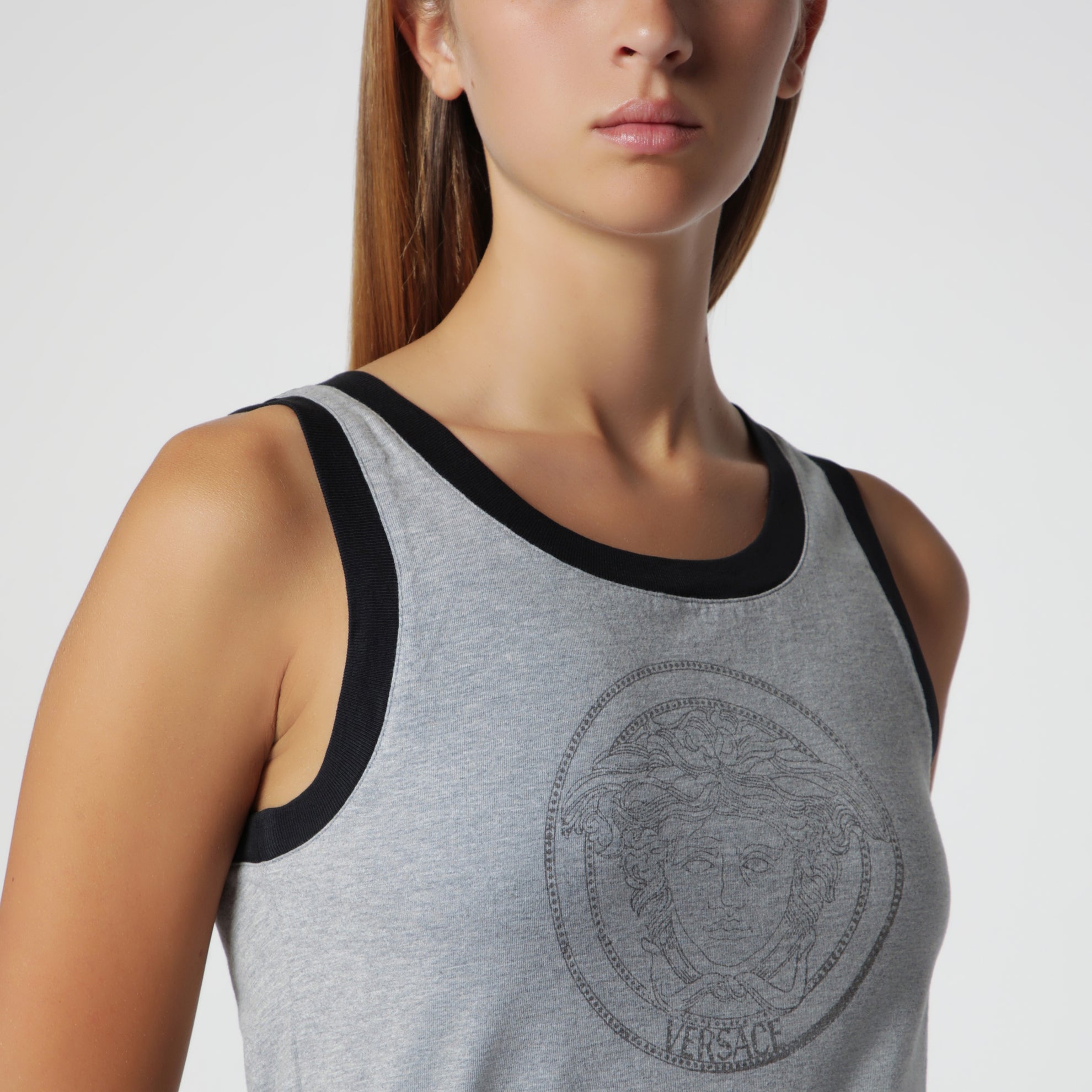 Light grey cotton jersey T-shirt with logo print