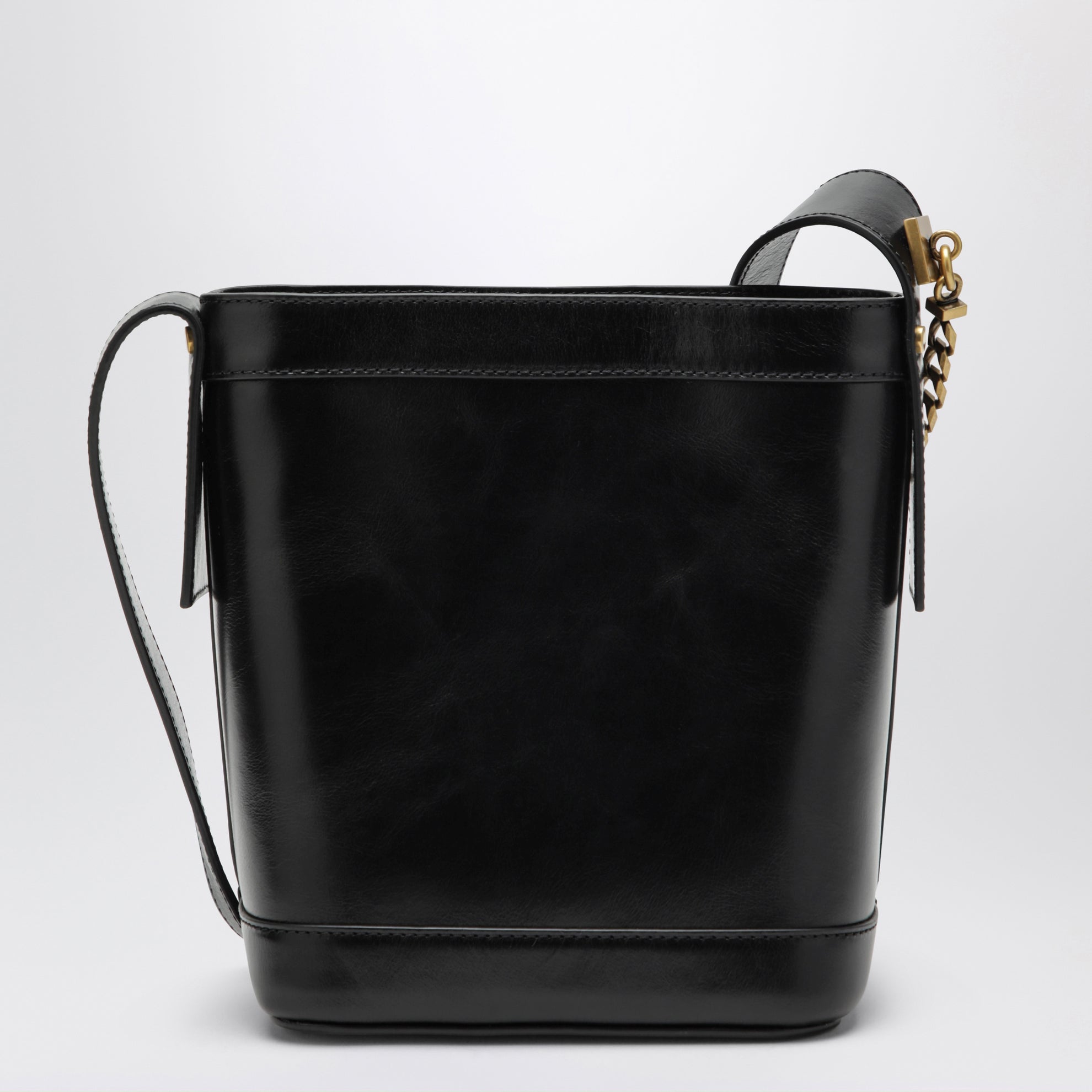 Borsa a secchiello nera in pelle