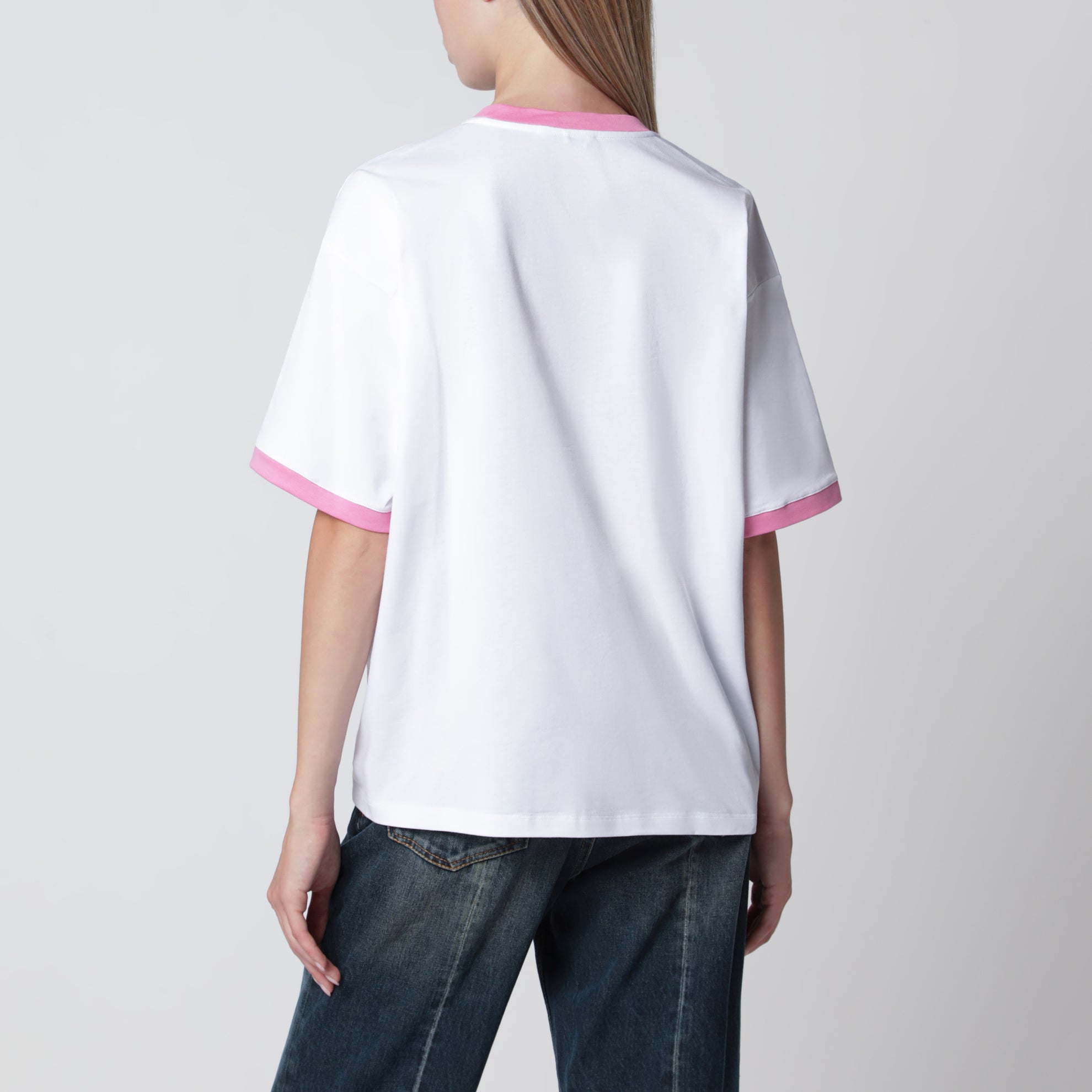 T-shirt en jersey de coton imprimé blanc et goyave
